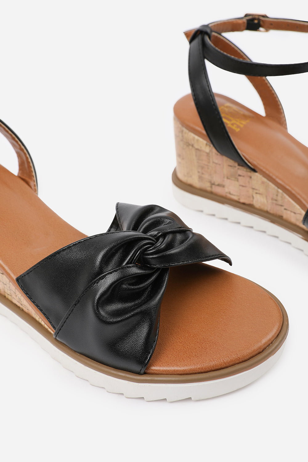 Black 'Qween' Wide Fit Knot Detail Wedge Shoes, Image 4 of 5