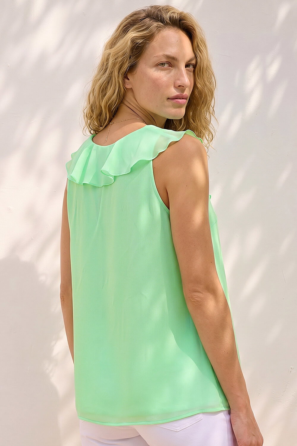 Mint Chiffon Ruffle Vest Top, Image 4 of 4