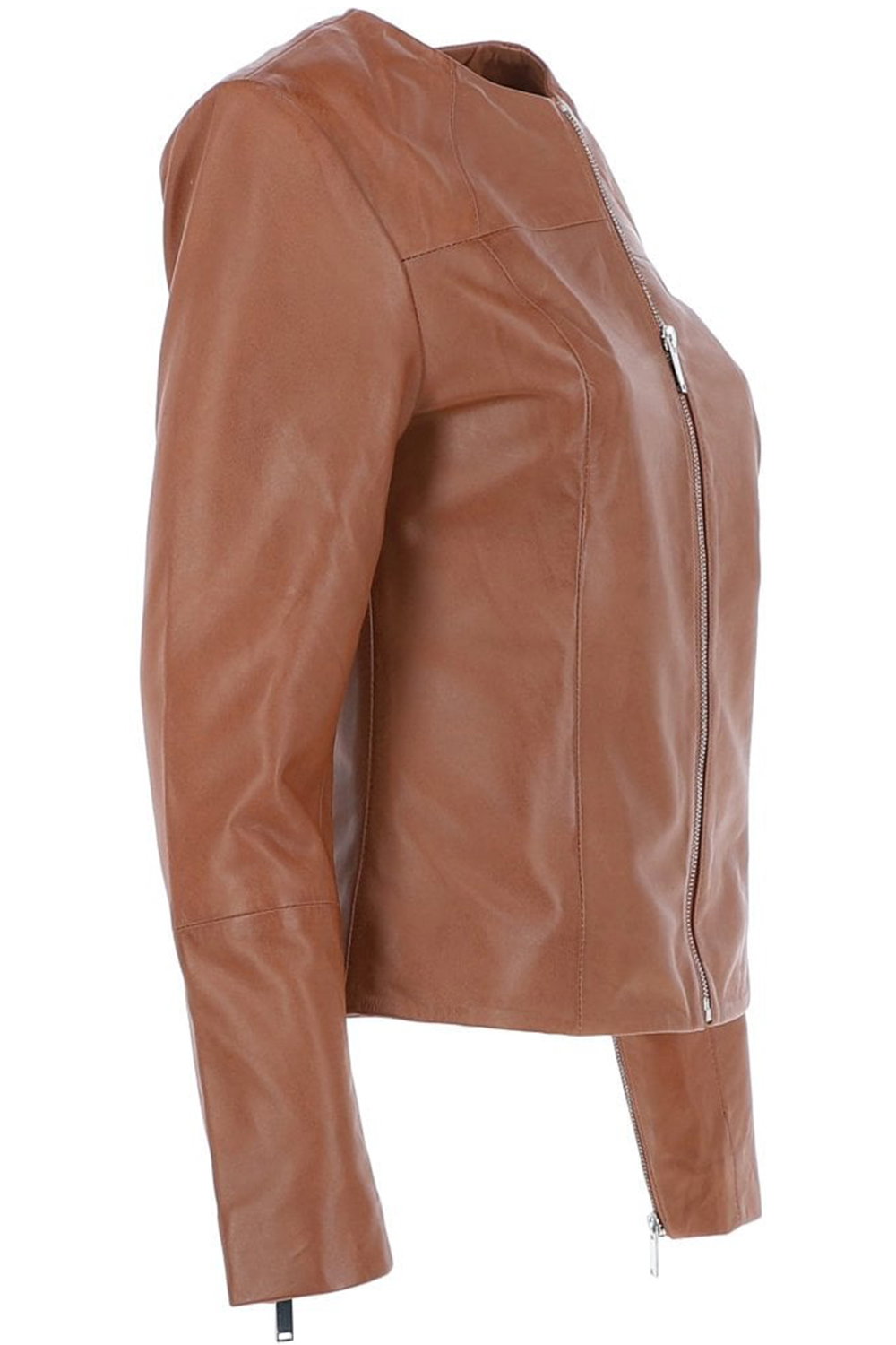 Tan Ashwood Leather Tan 'Francesca' Collarless Real Leather Fashion Jacket, Image 3 of 5