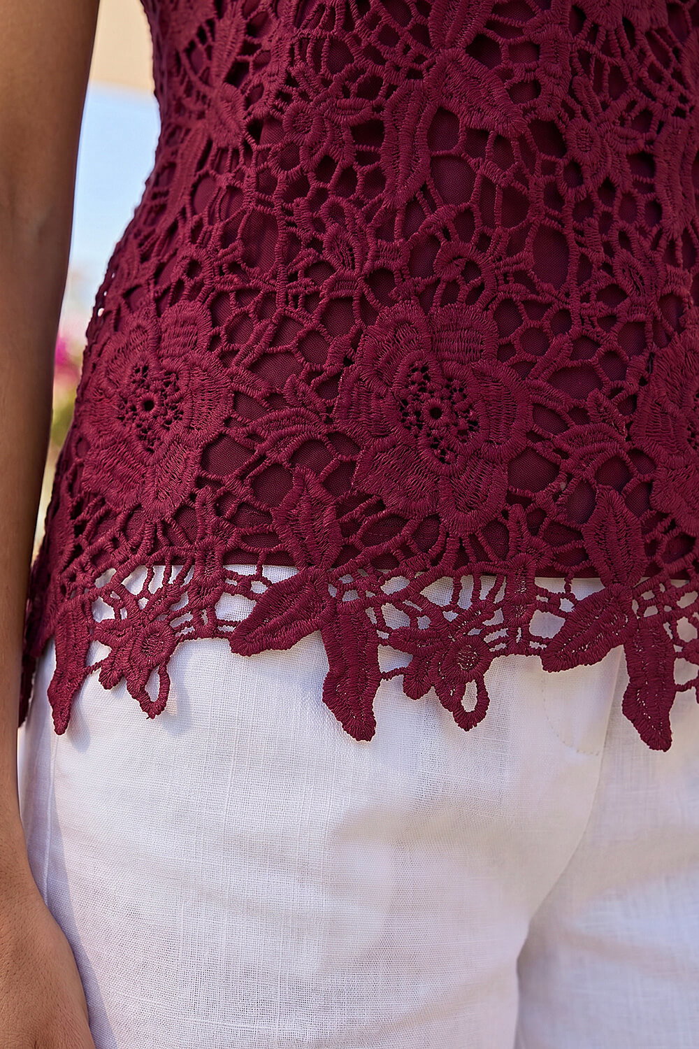 Wine Textured Lace Stretch Top, Image 5 of 4