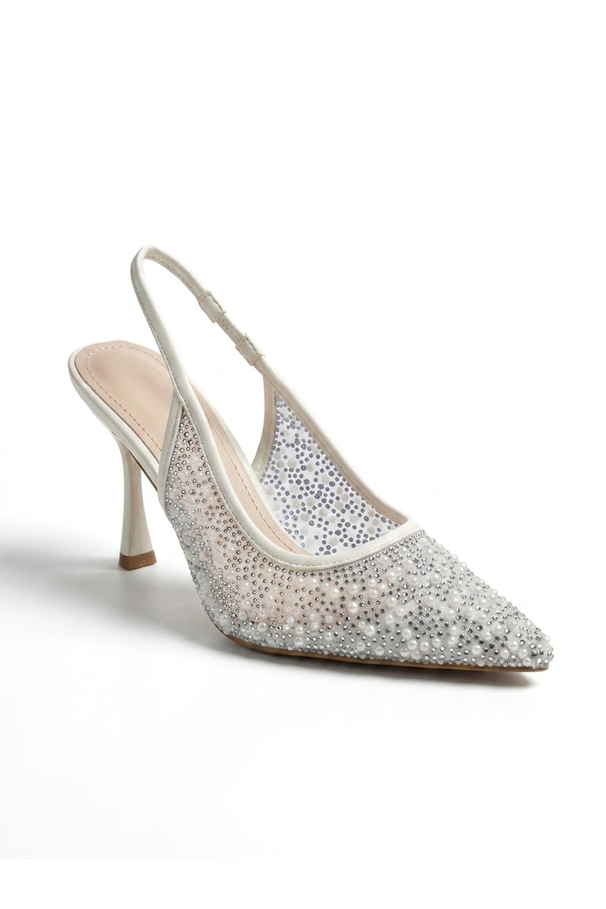 White iKrush White Cordelia Embellished Mesh Pointed Toe Heels, Image 3 of 8