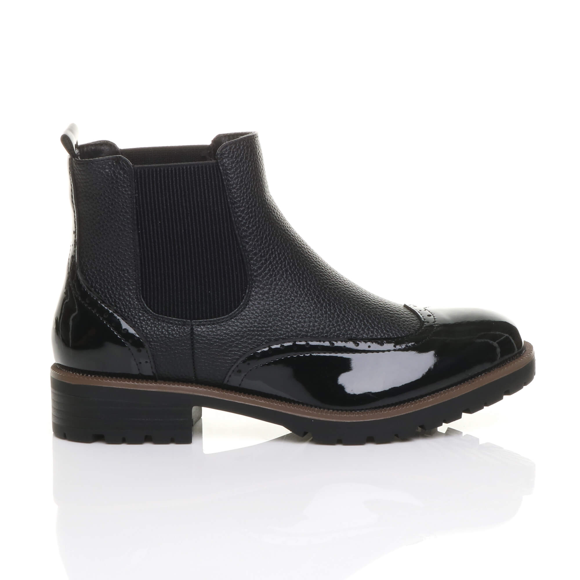 Black AJVANI Black Slip On Brogue Chelsea Ankle Boots, Image 2 of 6