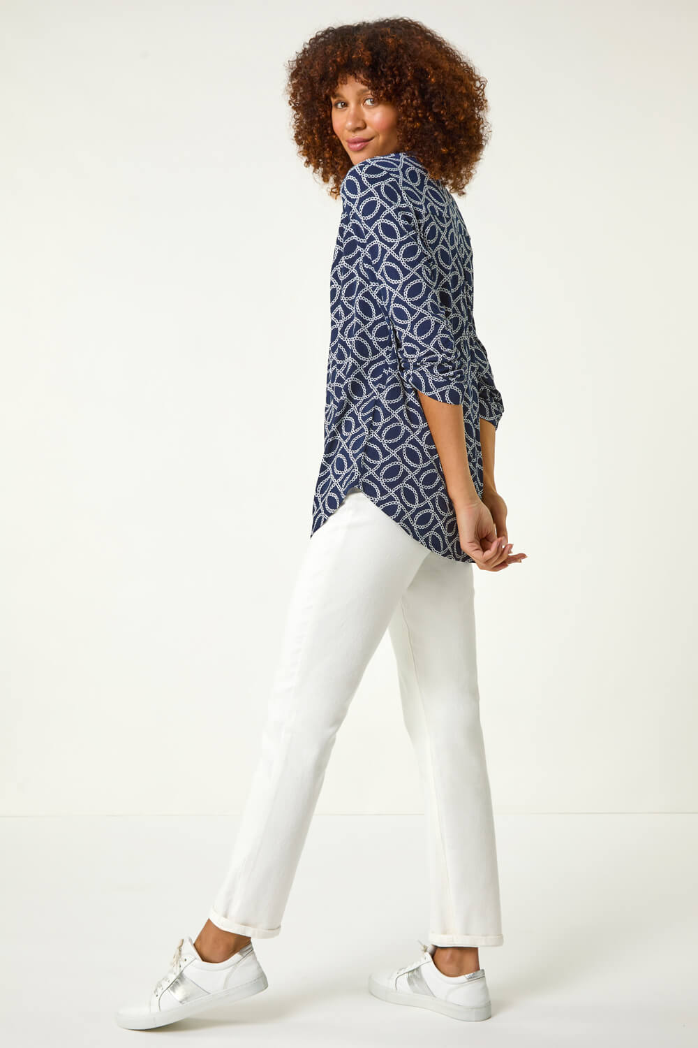 Navy Textured Abstract Print Shirt, Image 4 of 5