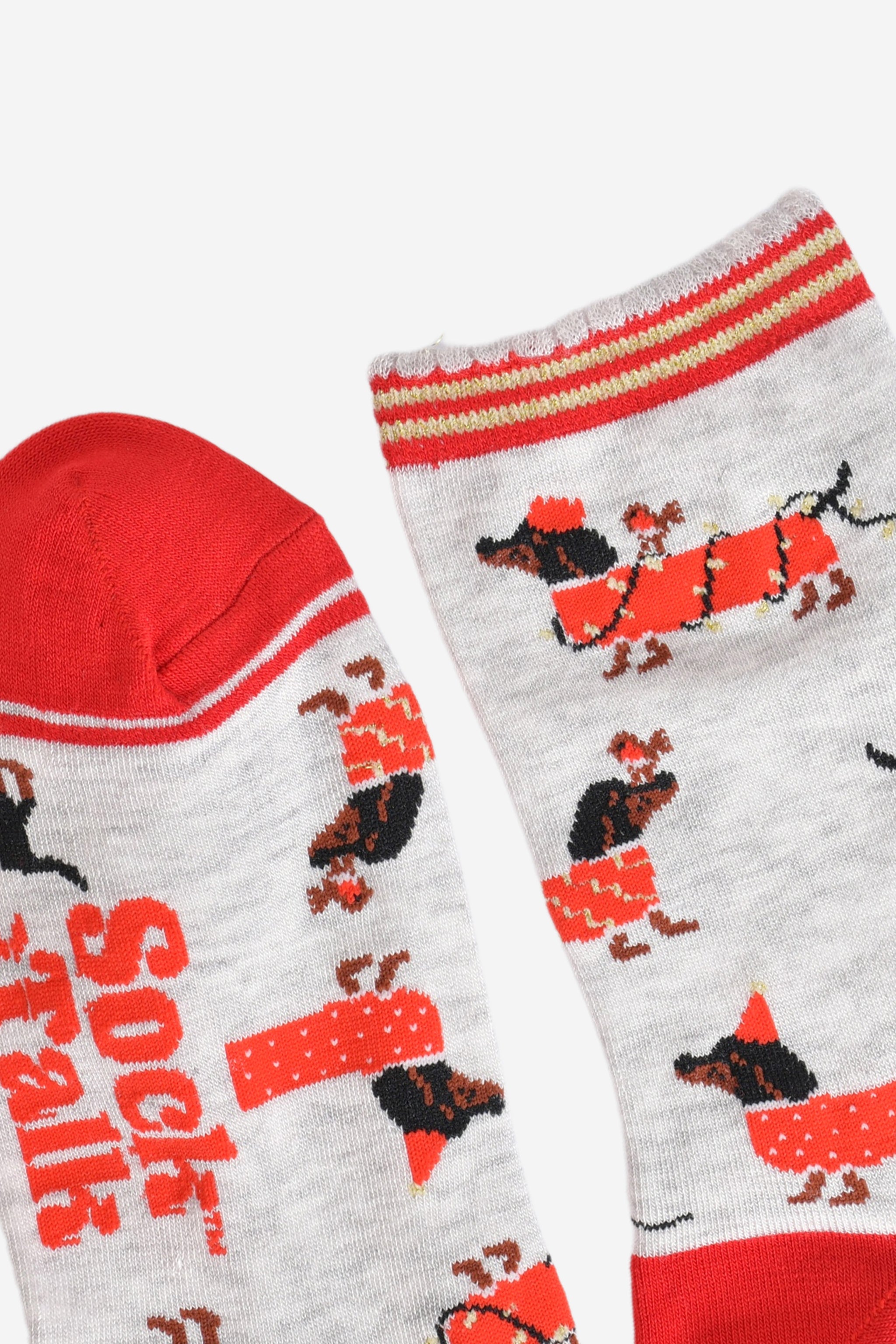 Grey Sausage Dog Christmas Robins Bamboo Socks, Image 4 of 5