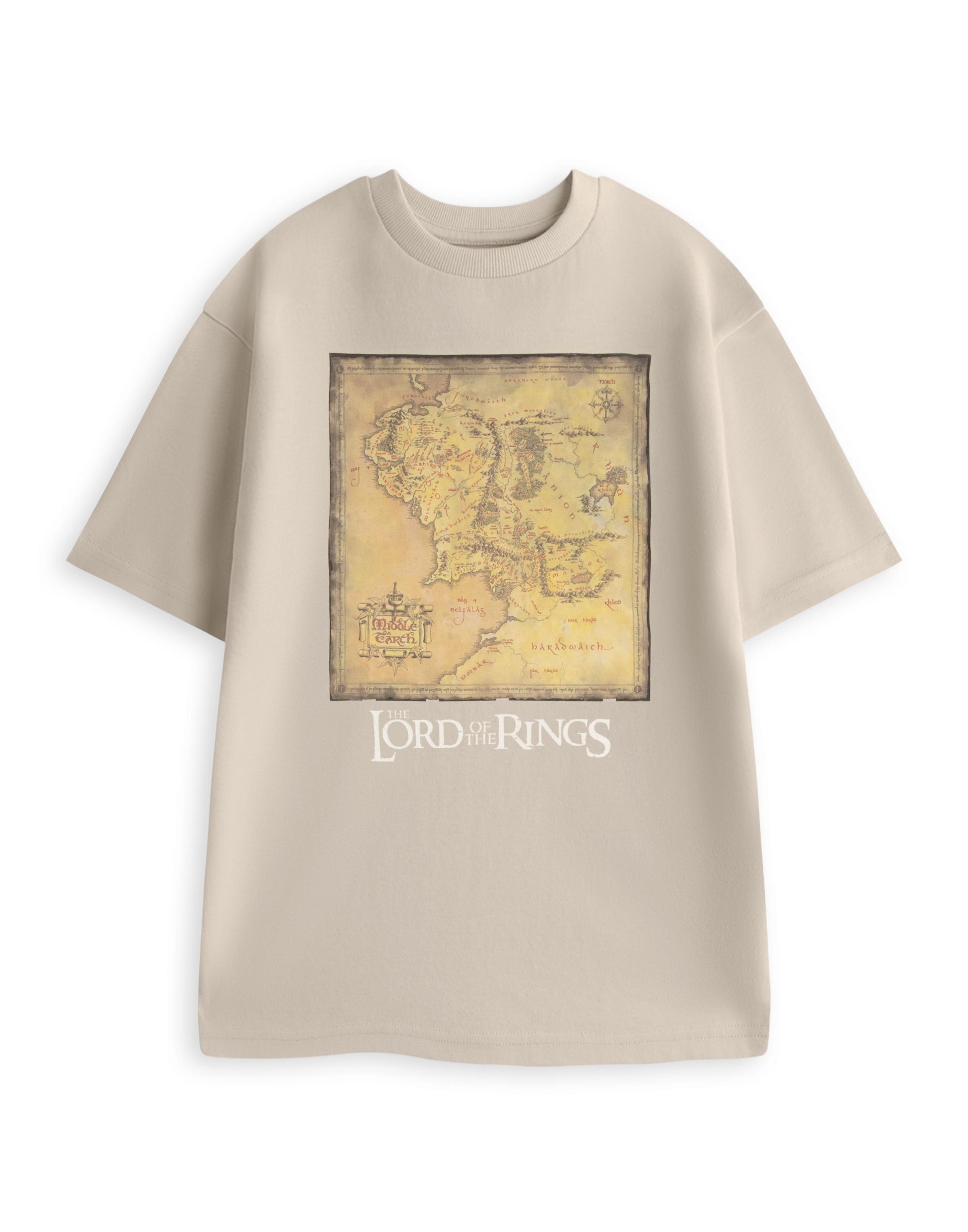 Beige Lord Of The Rings Map Large T-Shirt, Image 1 of 4