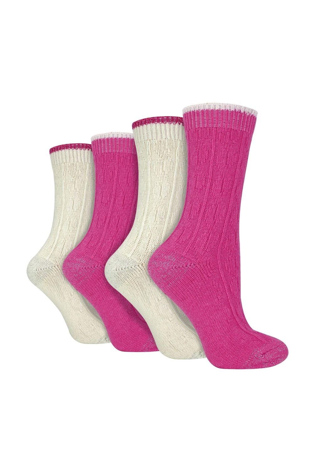 Cream 4 Pairs Cable Knit Glitter Socks, Image 1 of 3