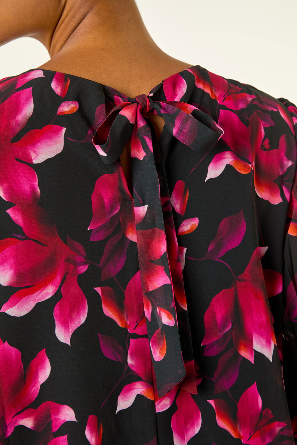 Purple Floral Print Pleated Top, Image 6 of 5
