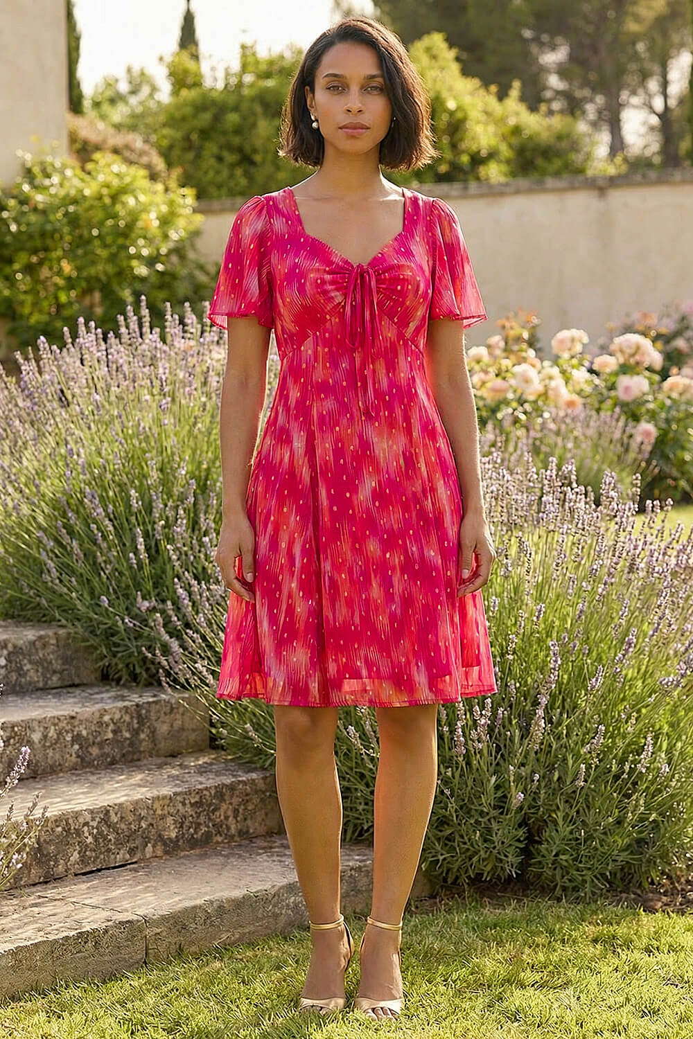 Red Dusk Blurred Foil Print Dress, Image 1 of 4