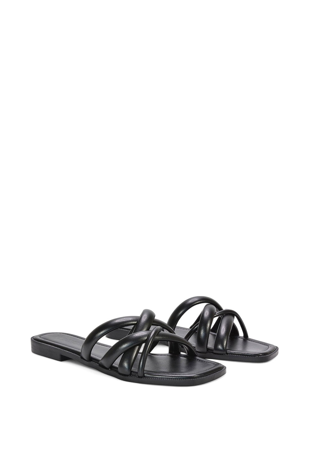 Black XY LONDON Black 'Fiona' Strappy Flat Open Toe Sandal Mule Sliders, Image 3 of 5