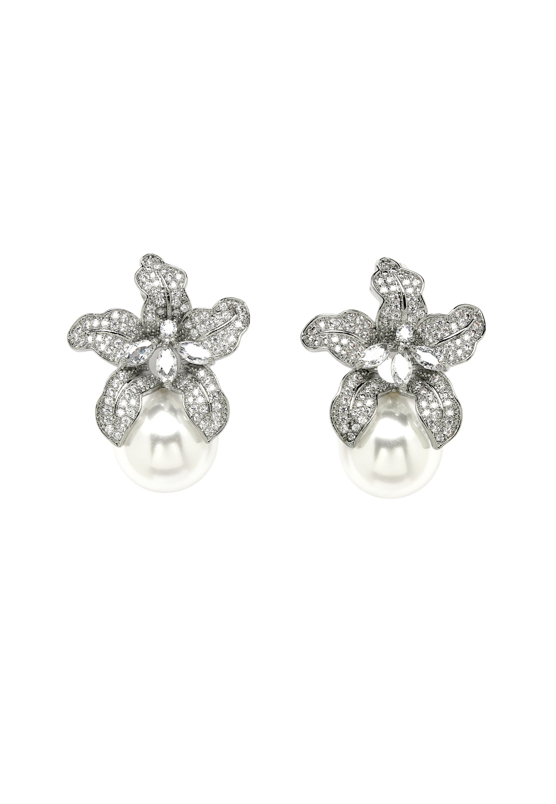 Metallic Bridesmaid Silver-Colored Crystal Earrings