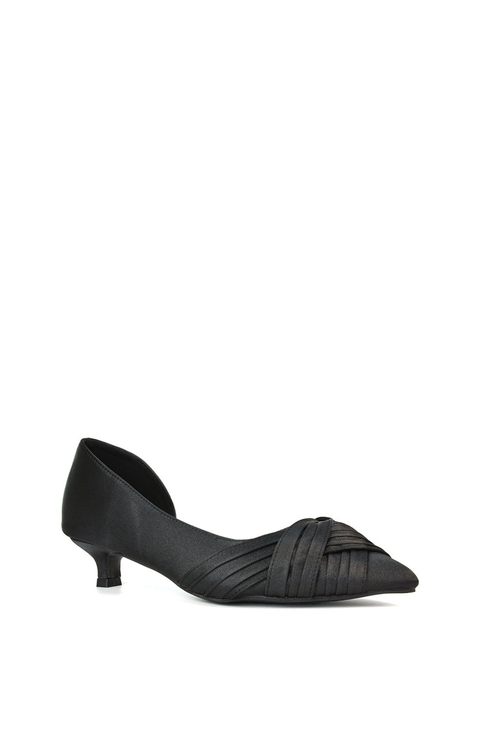 Black XY LONDON Black 'Freya' Pointed Toe Kitten Low Heel Classic Bridal Shoe Pumps, Image 2 of 6