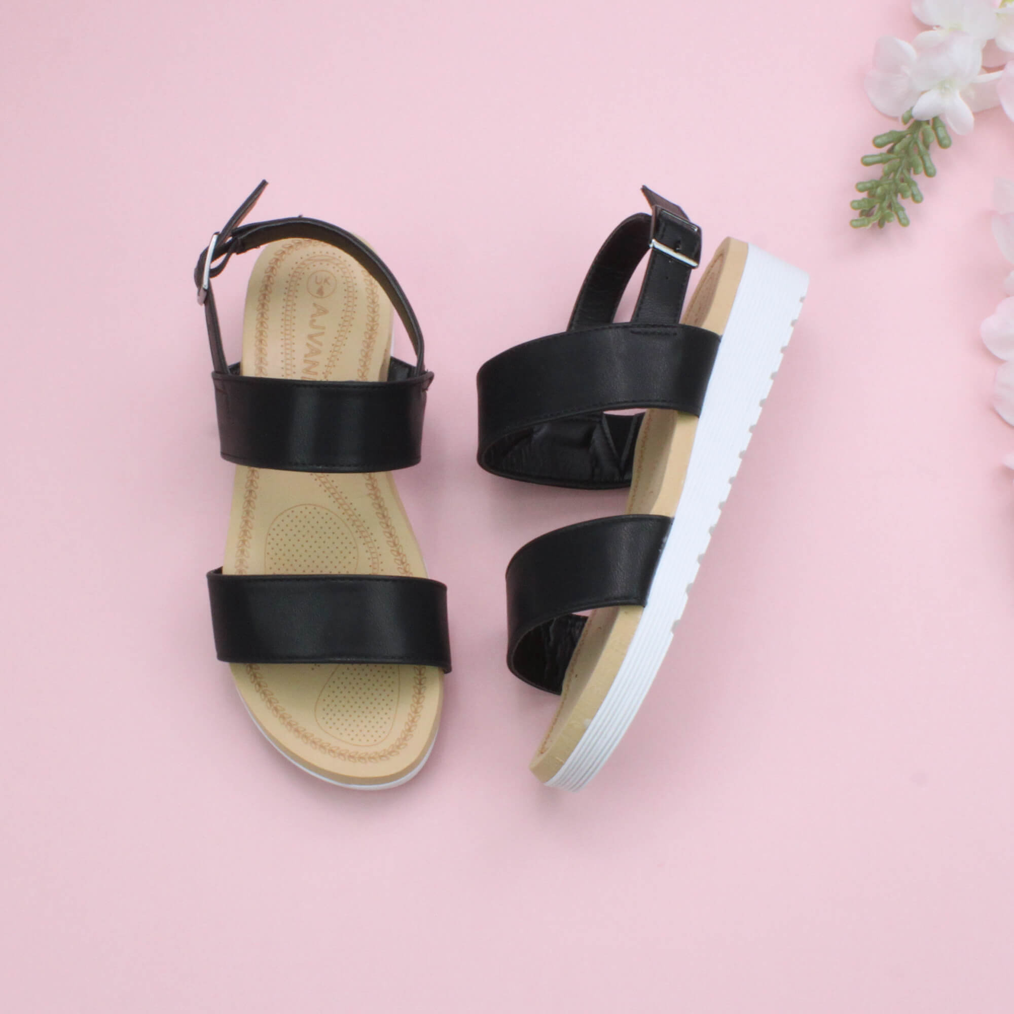 Black AJVANI Black Flatform Strappy Sandals, Image 4 of 6