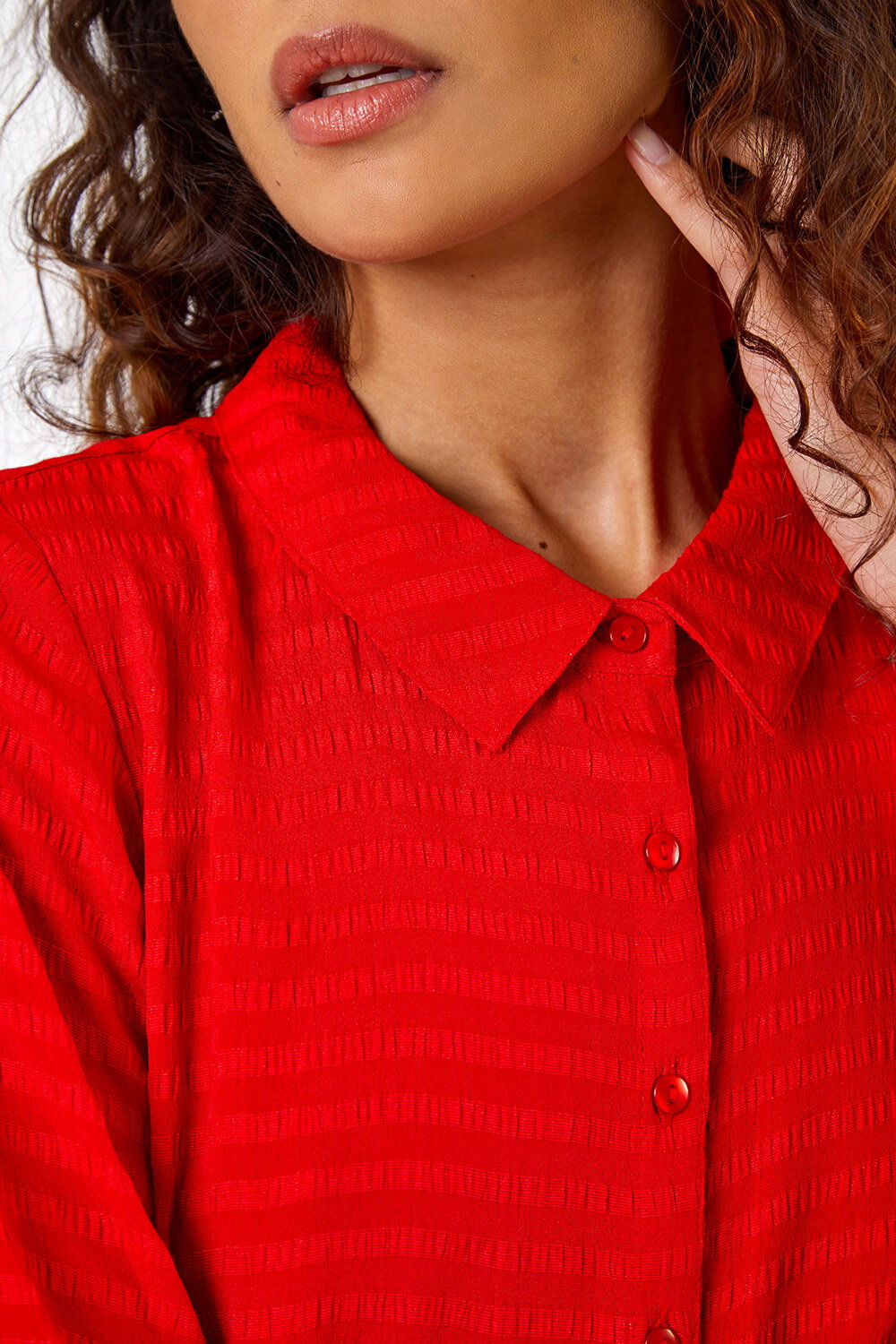 Red Textured Midi Shirt Dress, Image 6 of 5