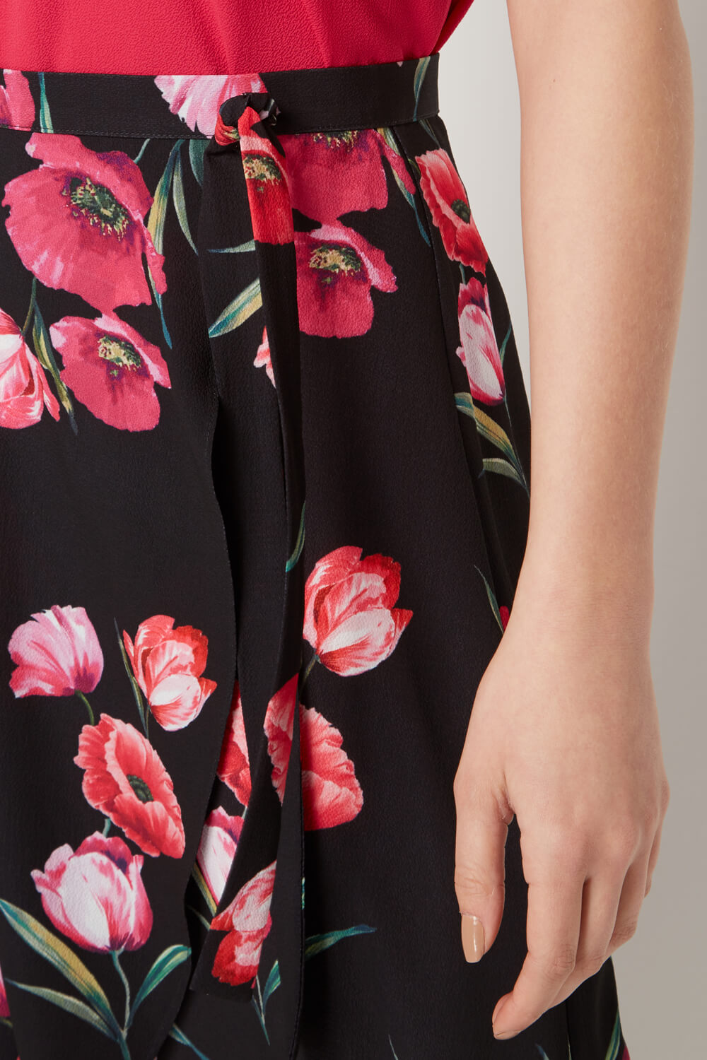 Black Floral Print Wrap Skirt, Image 5 of 5