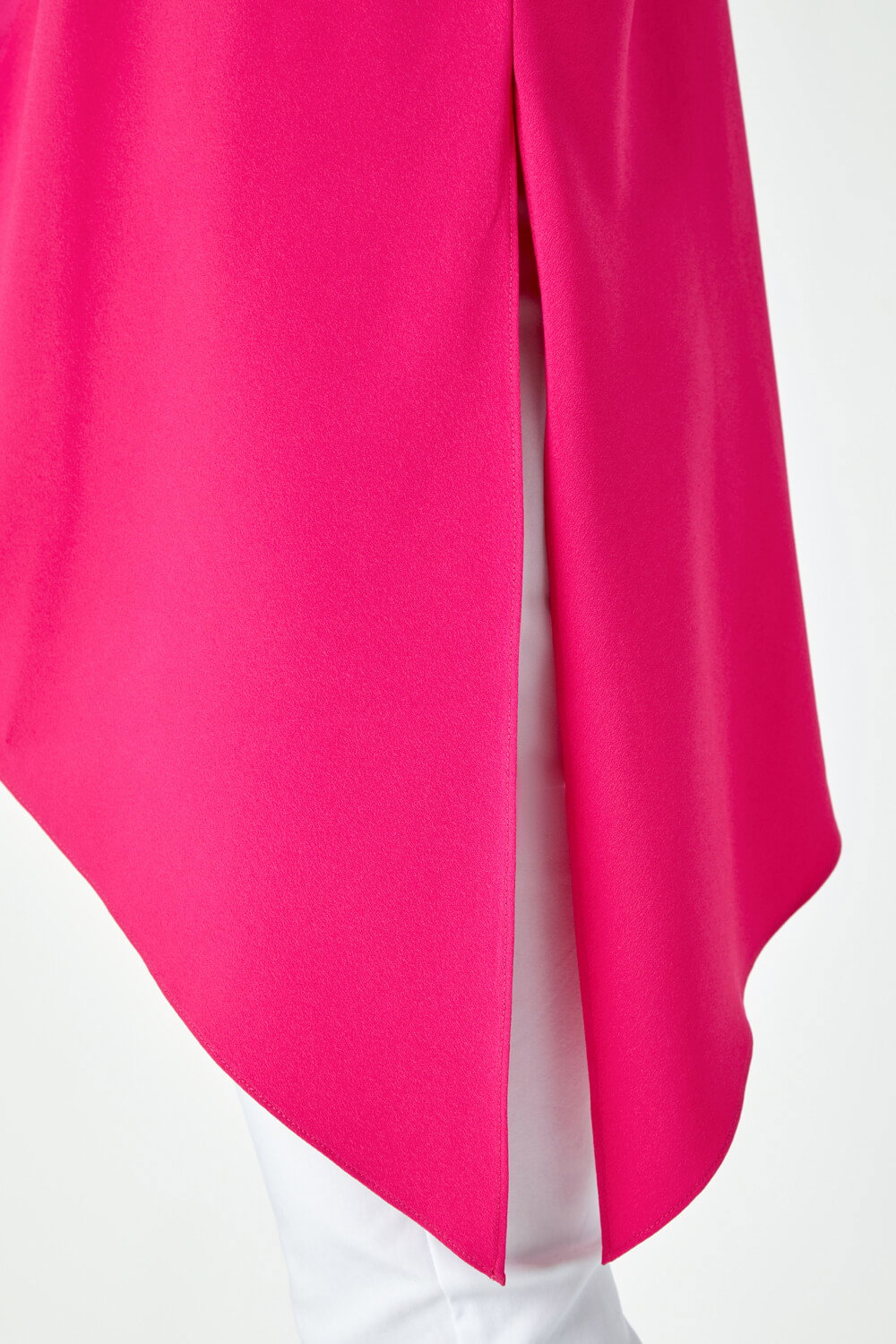 Cerise Satin Contrast Asymmetric Chiffon Tunic Top, Image 6 of 5