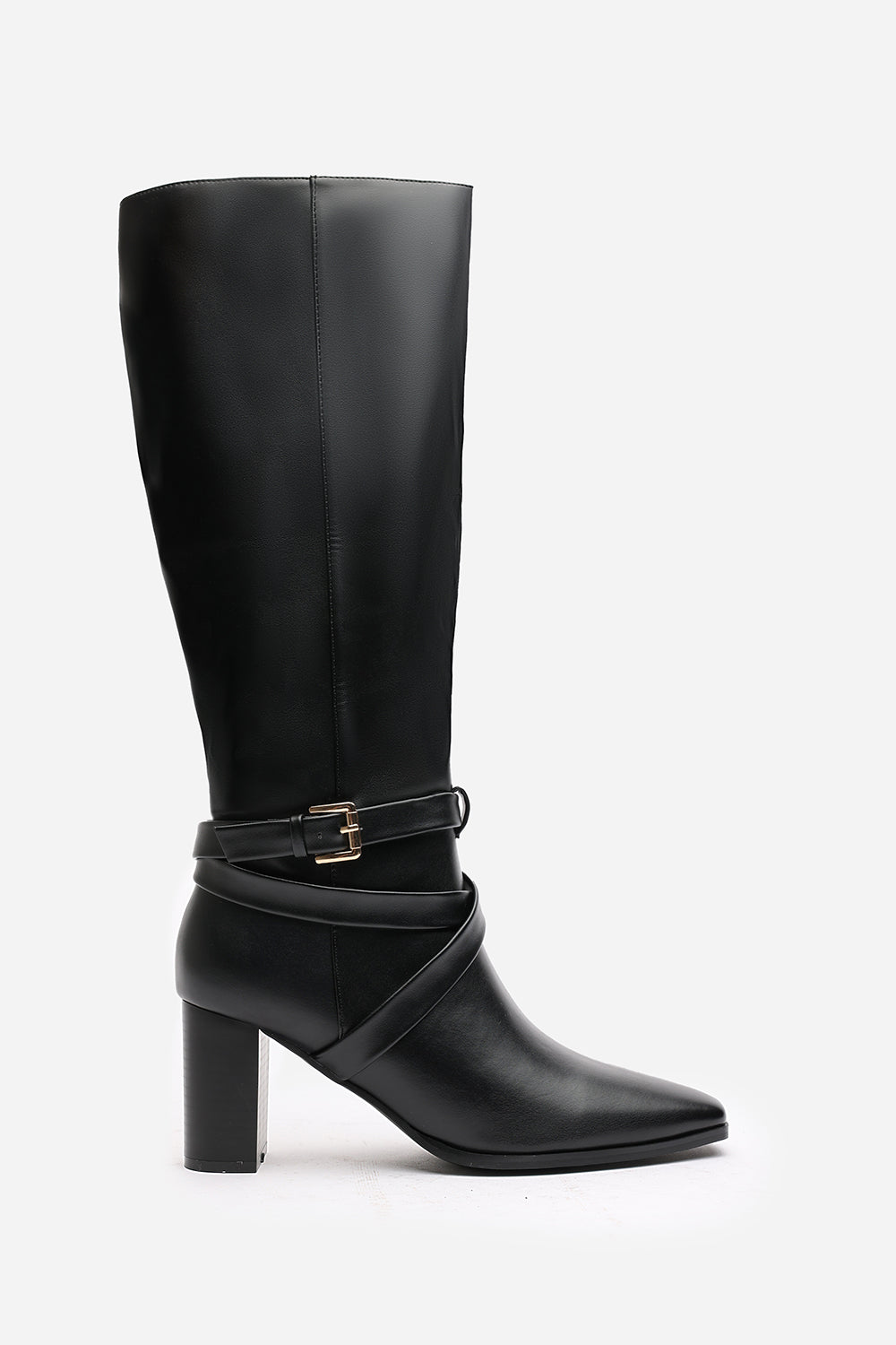 Black 'Tamsin' Knee High Boots Wrap Buckle Strap, Image 2 of 7