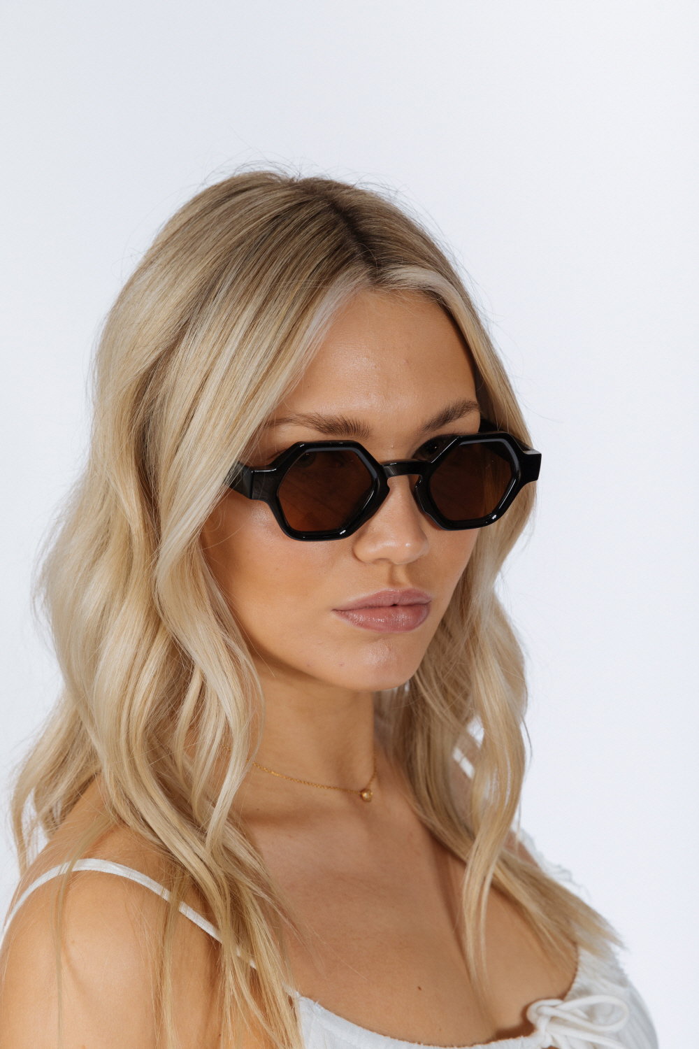 Black Round Hexagon Sunglasses, Image 4 of 6