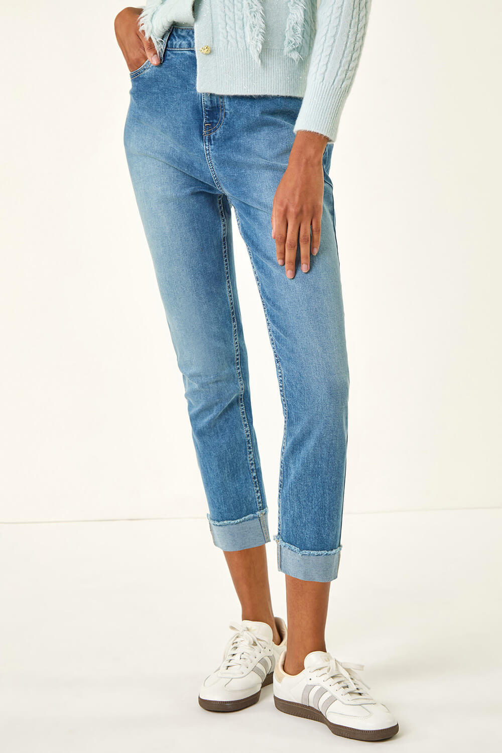 Denim Slim Leg Turn Up Stretch Jeans, Image 5 of 5