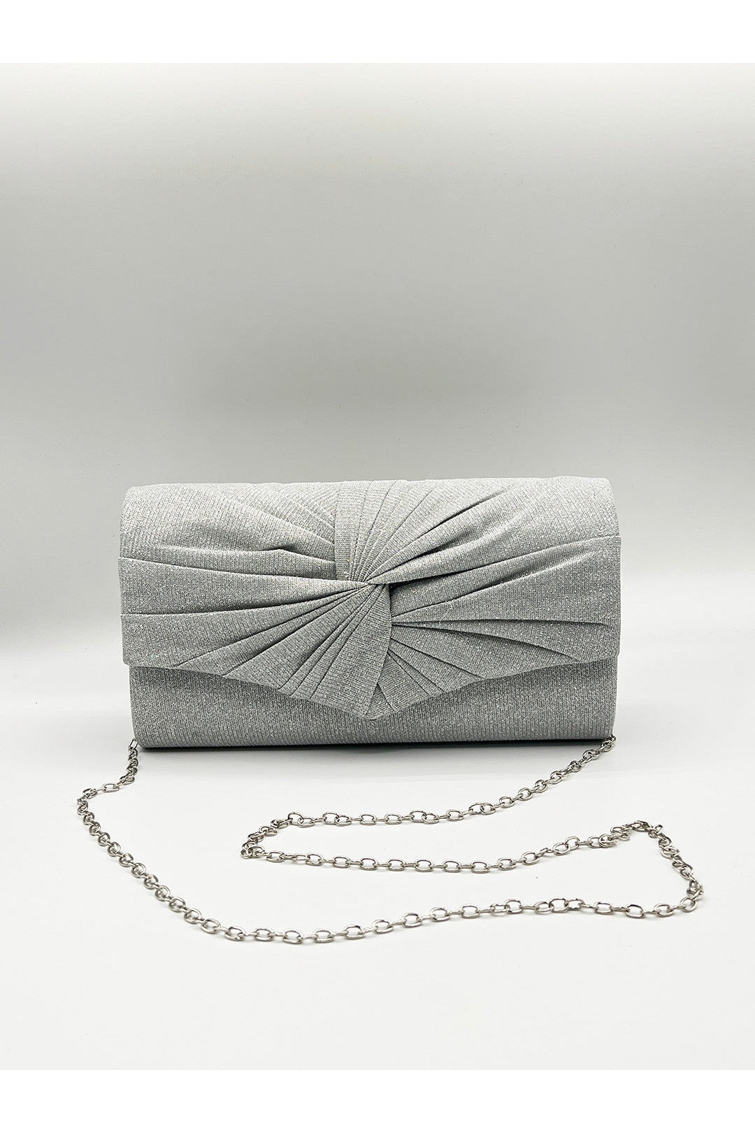 Silver Ruched Clutch Bag, Image 2 of 5