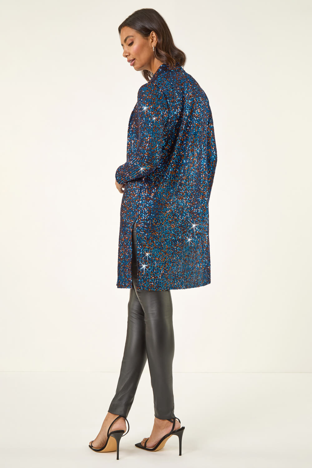 Royal Blue Sequin Longline Kimono, Image 4 of 5