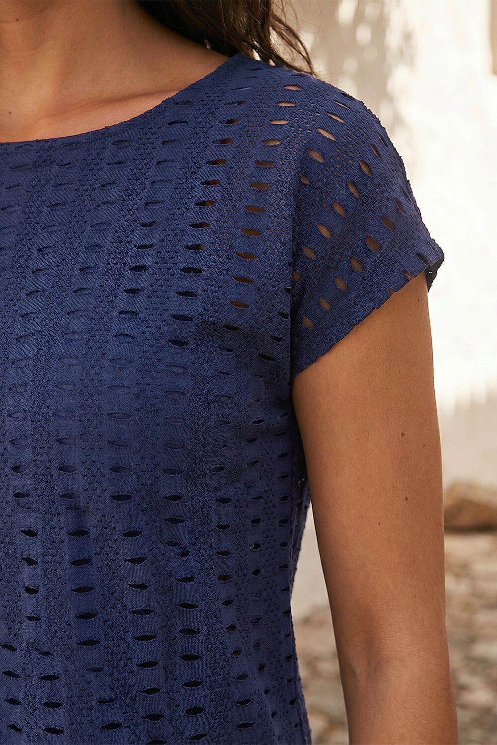 Navy Cut Out Detail Stretch Top, Image 5 of 4