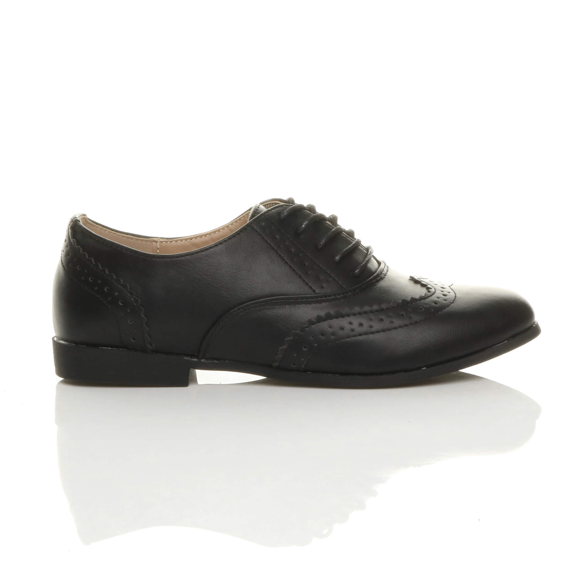 Black AJVANI Black Flat Lace Up Oxfords Brogues, Image 2 of 6