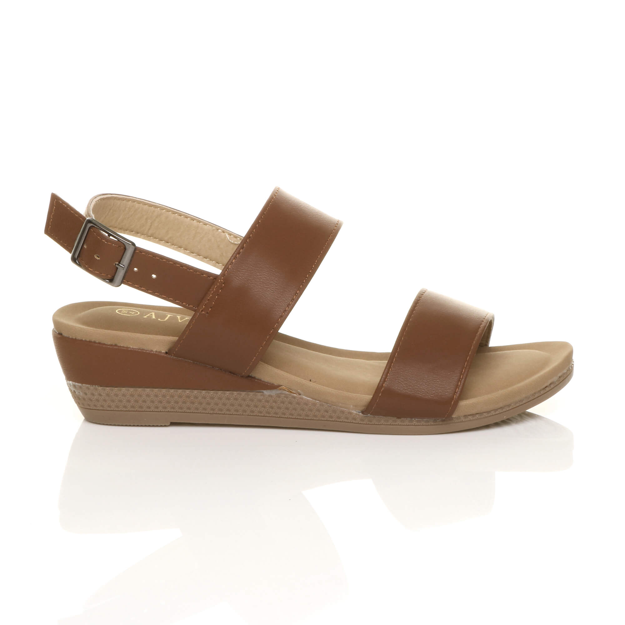 Tan AJVANI Tan Mid Wedge Heel Strappy Slingback Sandals, Image 2 of 6