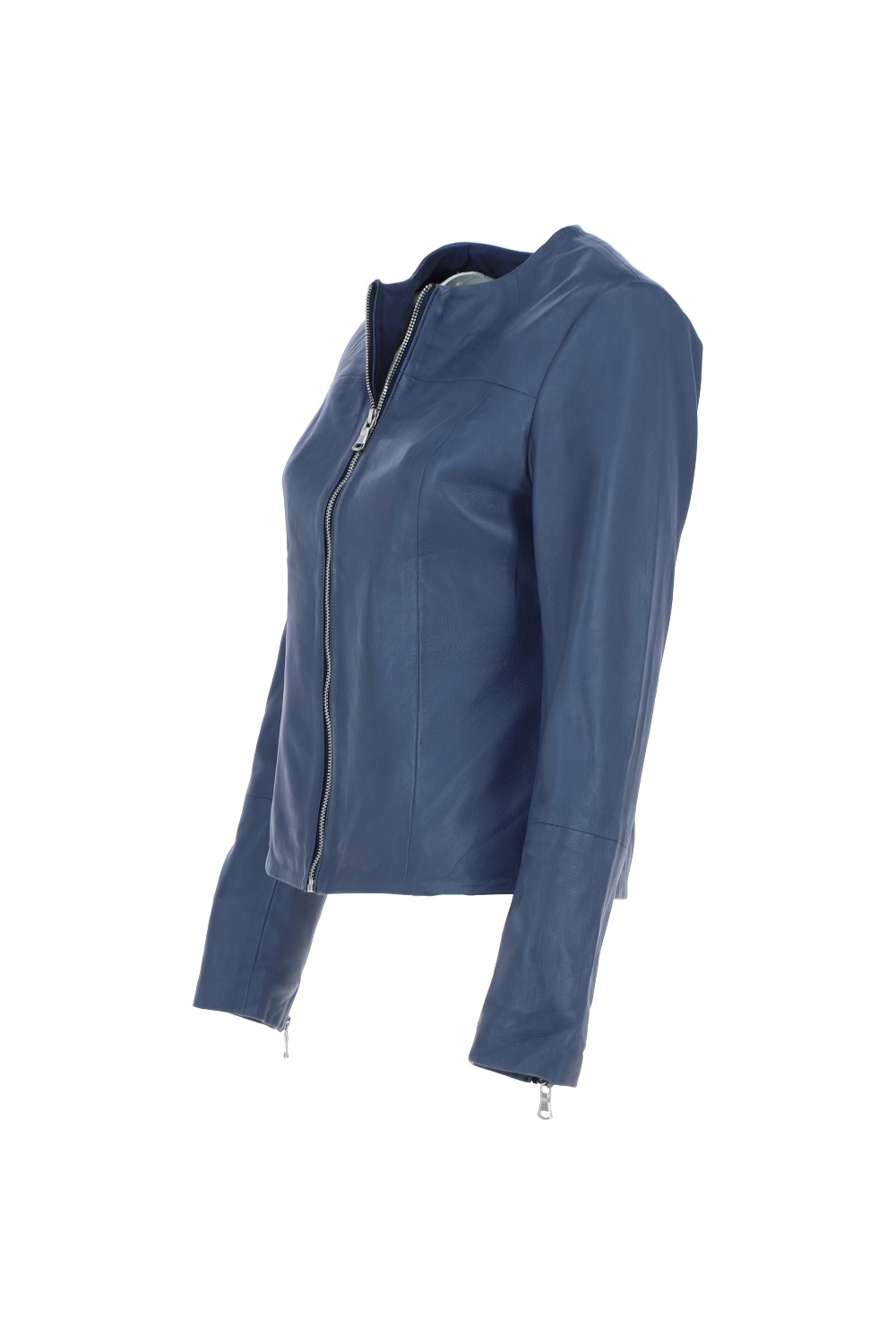 Blue 'Francesca' Collarless Real Leather Fashion Jacket, Image 3 of 5