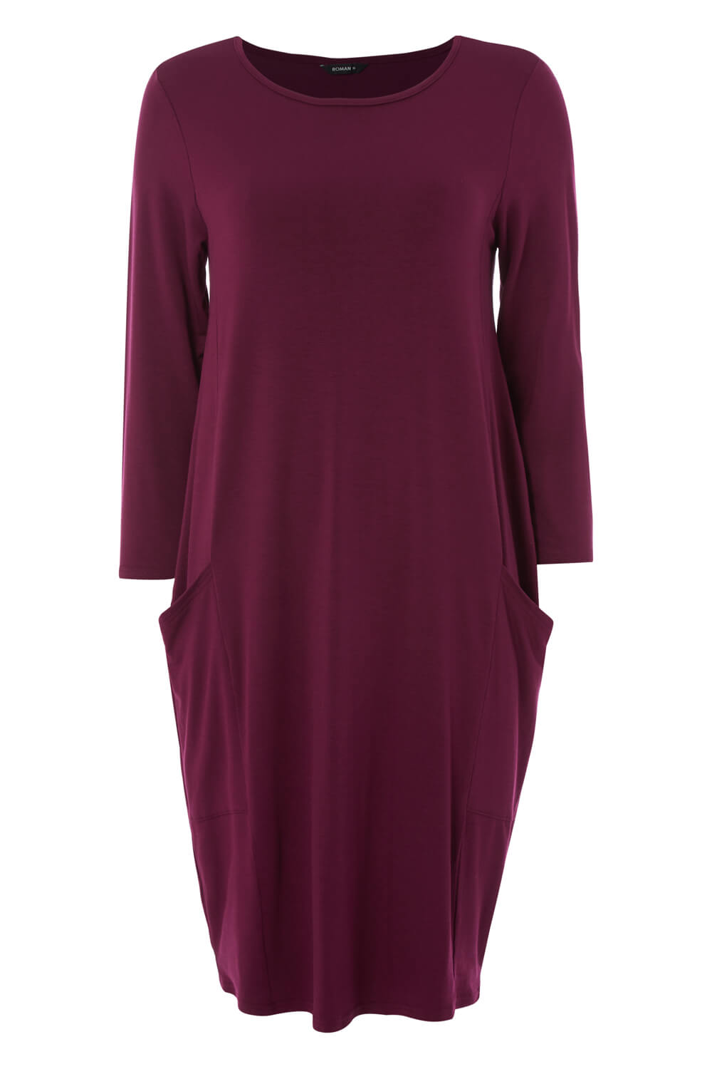Wine Red 3/4 Sleeve Slouch Dress, Image 5 of 4