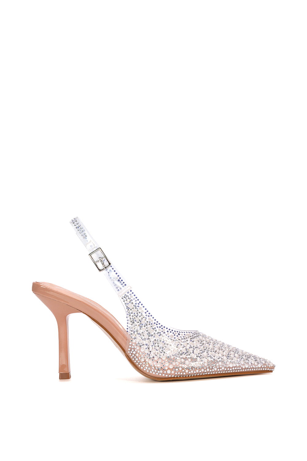 Black 'Pauline' Perspex Slingback High Heels With Crystal Details