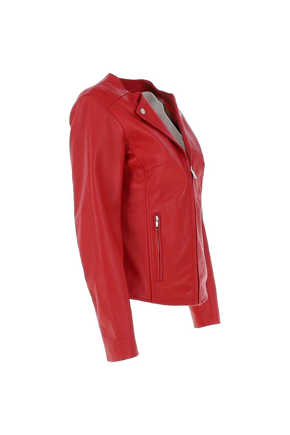 Red 'MB' Real Leather Fashion Biker Jacket, Image 4 of 5