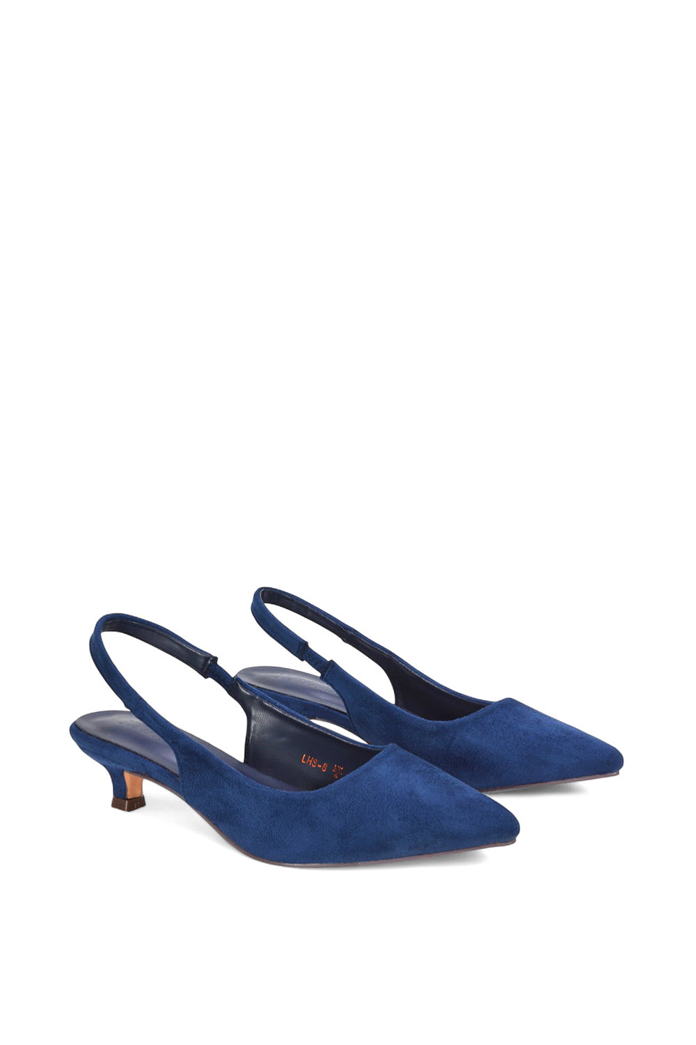 Navy XY LONDON Navy 'Leila' Pointed Toe Low Kitten Heel Slingback Court Shoes, Image 4 of 5