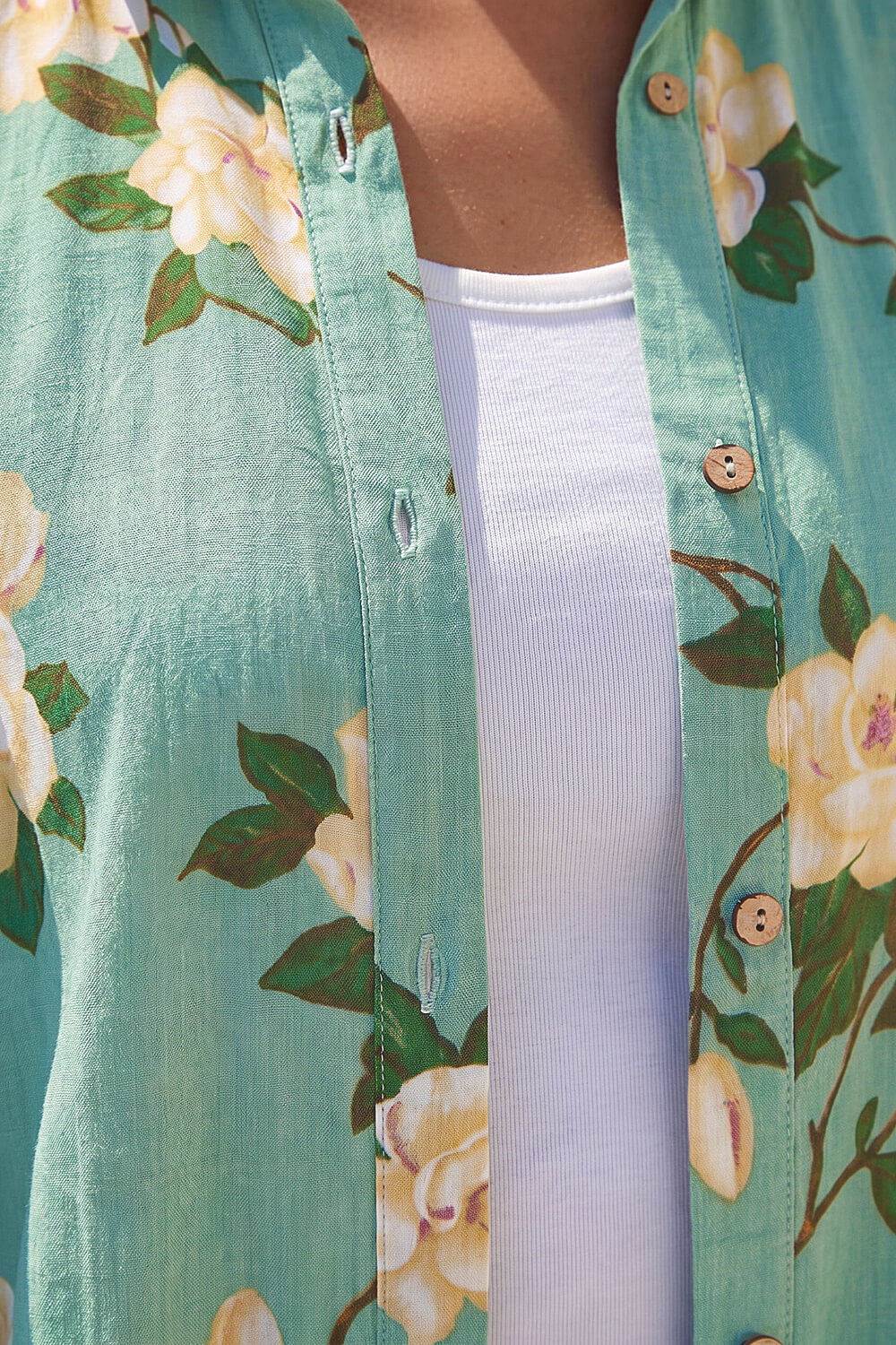 Sage Floral Cotton Blend Longline Tunic Shirt, Image 5 of 4