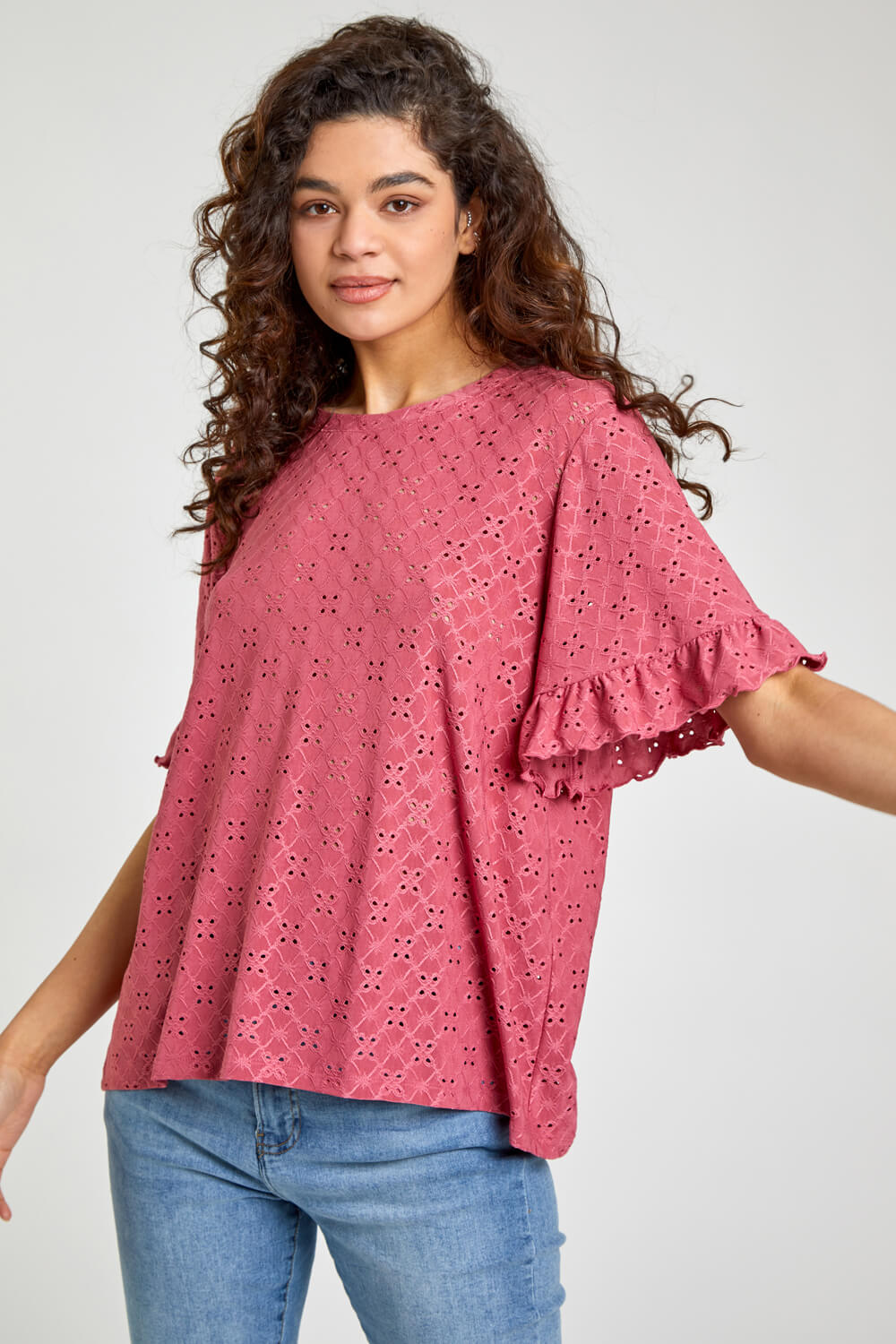 Rose Frill Sleeve Broderie Top, Image 5 of 5