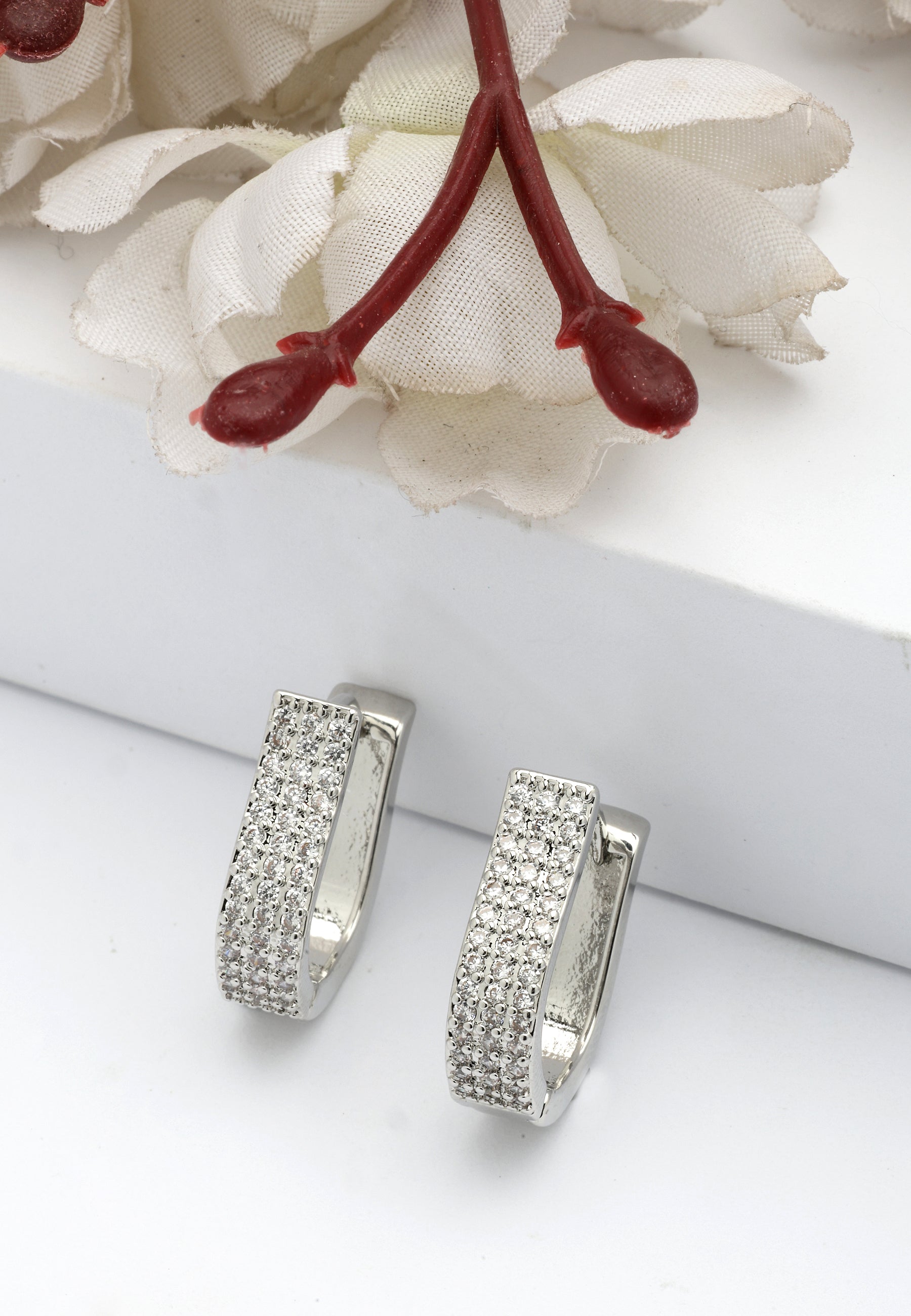 Silver Radiant Rectangle Hoop Earrings, Image 2 of 6