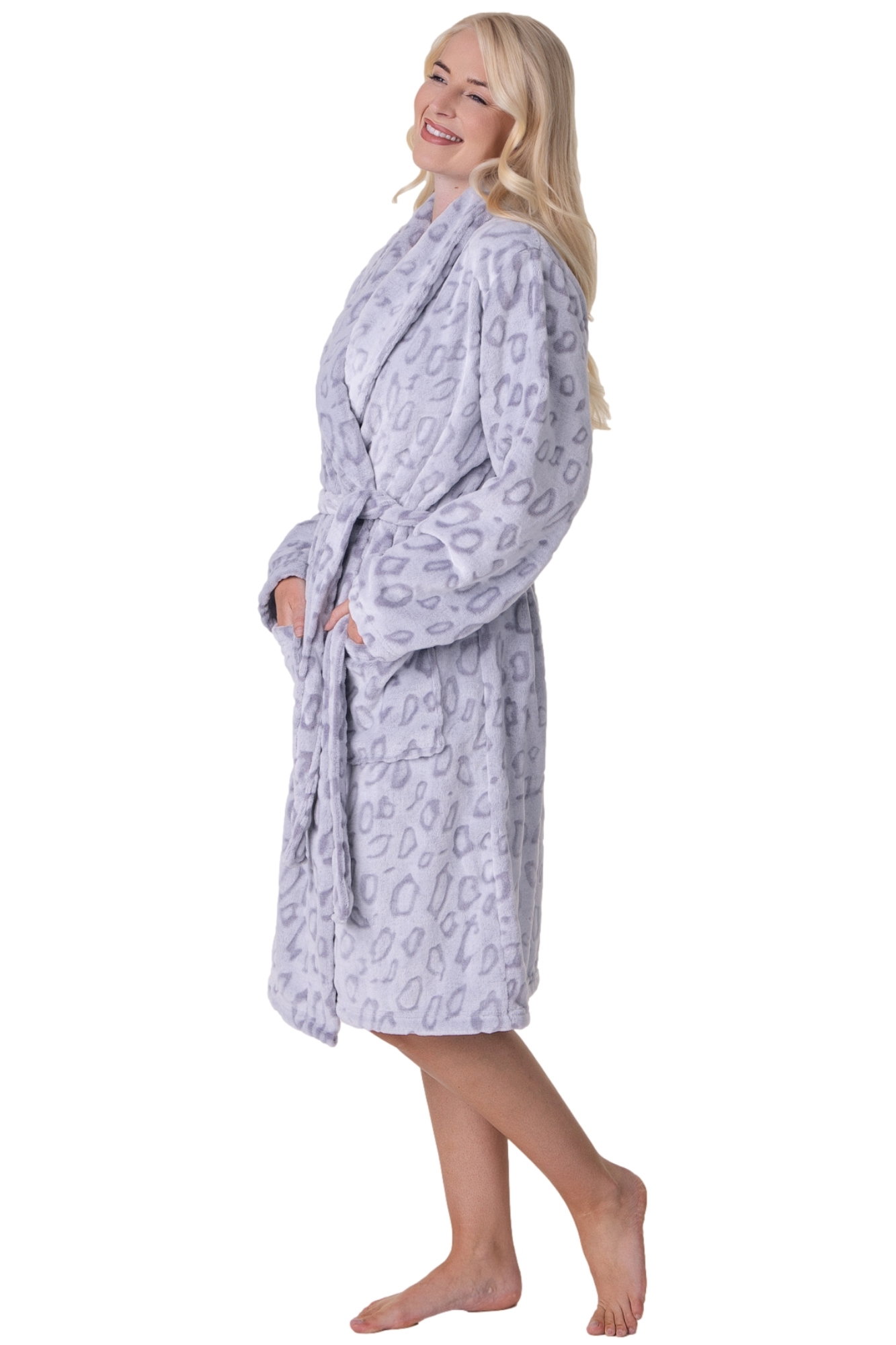 Grey Supersoft Printed Bathrobe, Image 2 of 3