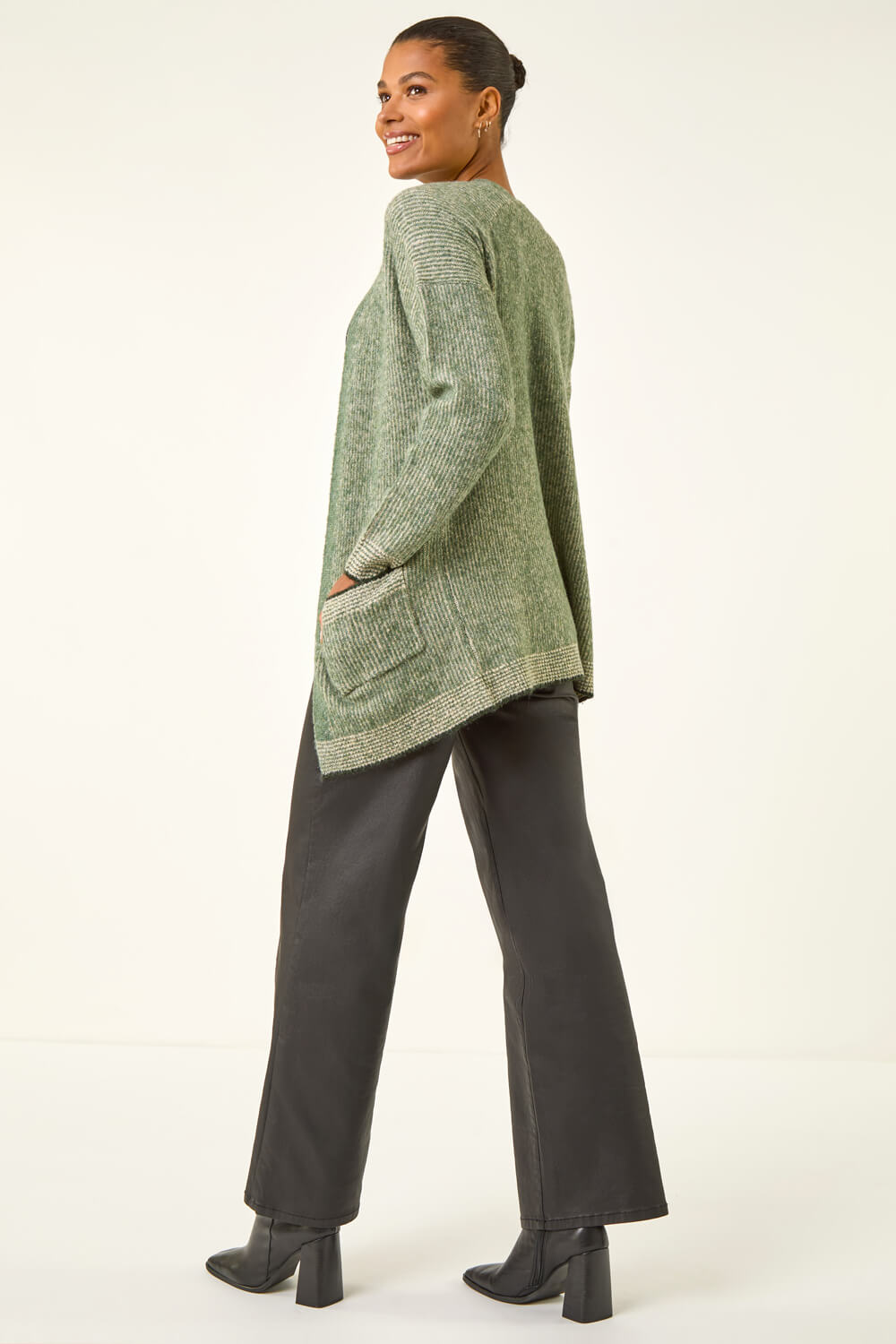 Green Soft Knit Pocket Cardigan, Image 4 of 5
