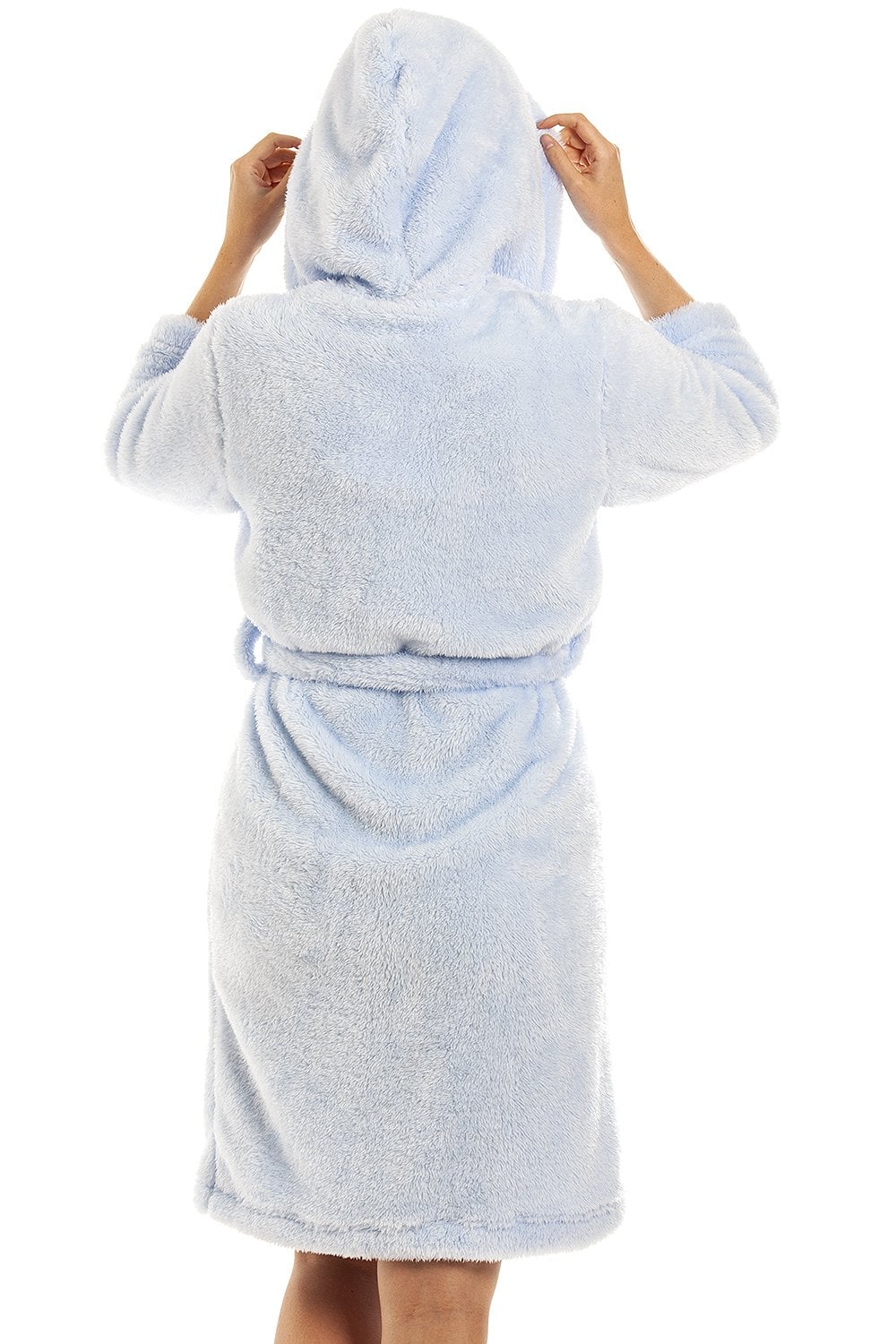 Blue Camille Lingerie Blue Super soft Fleece Hooded Robes, Image 5 of 5