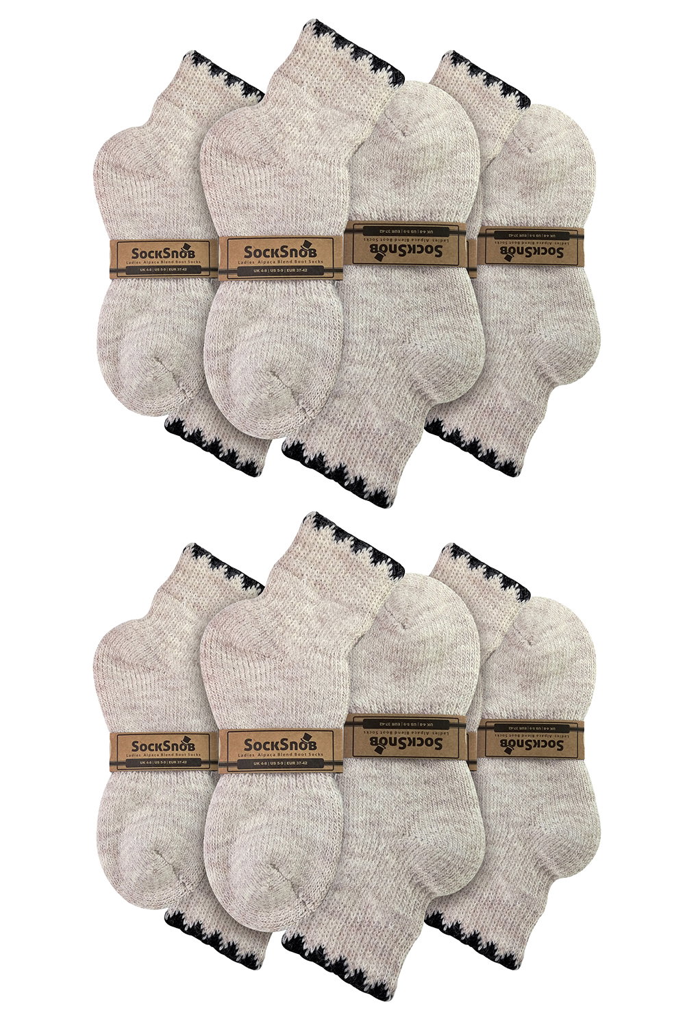 Beige 6 Pairs Ladies Short Alpaca Wool Moisture Wicking Socks, Image 2 of 2