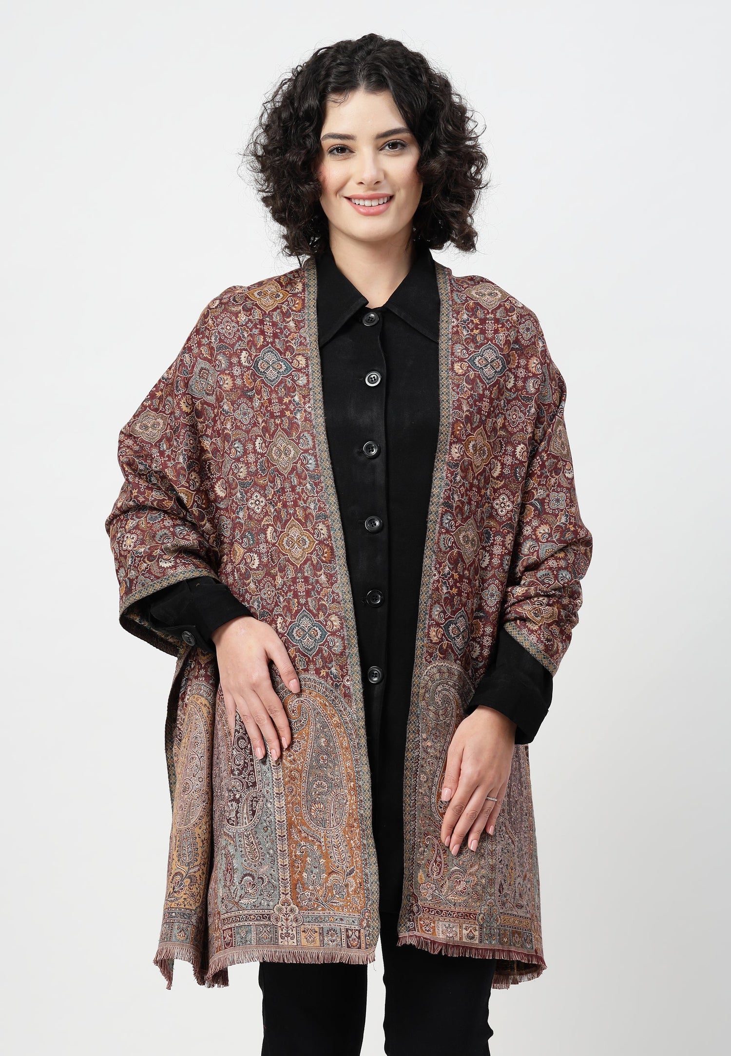 Multi Kashmiri Jamawar Scarf, Image 4 of 4
