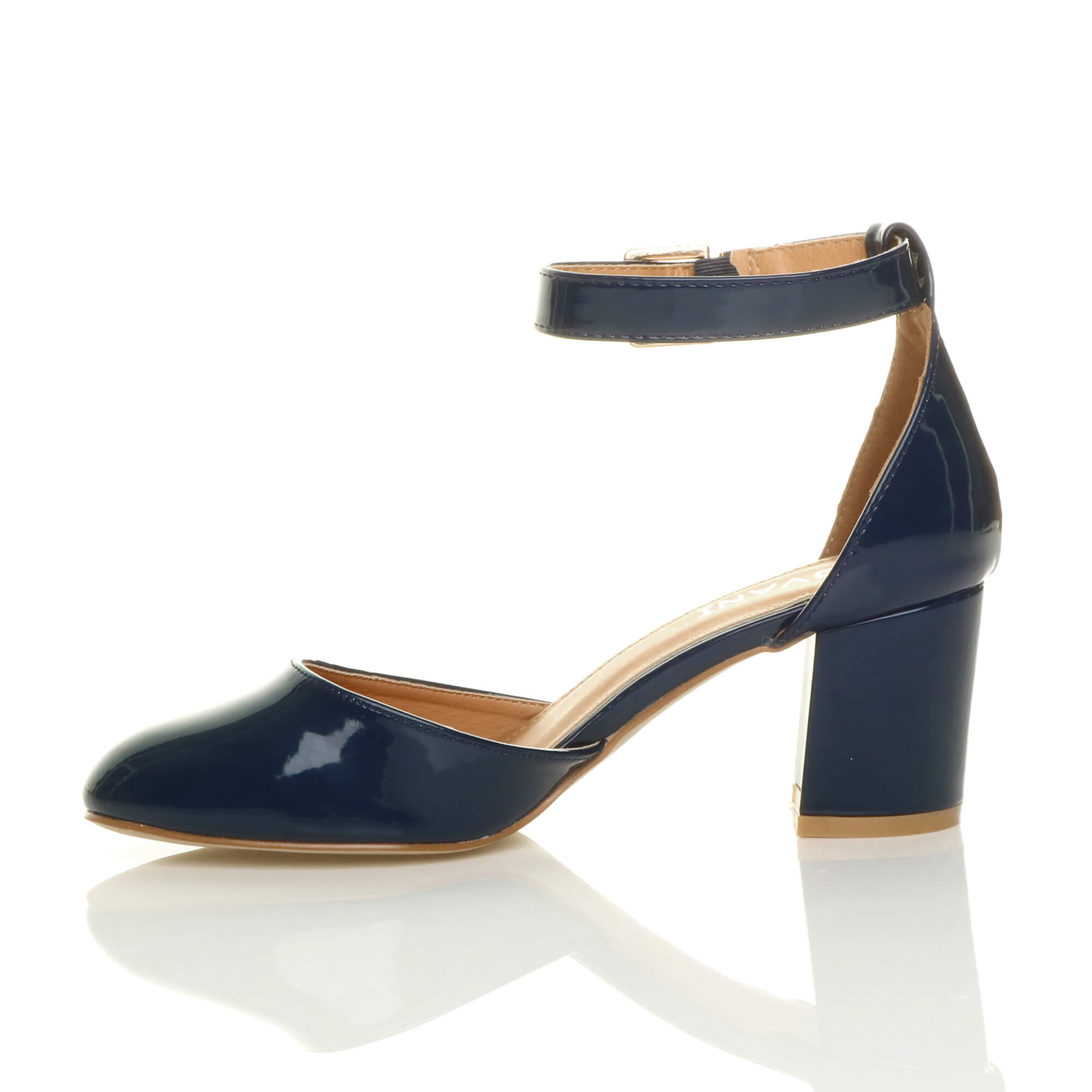 Navy Blue AJVANI Navy Blue Mid Block Heel Ankle Strap 2 Part Heels, Image 3 of 6