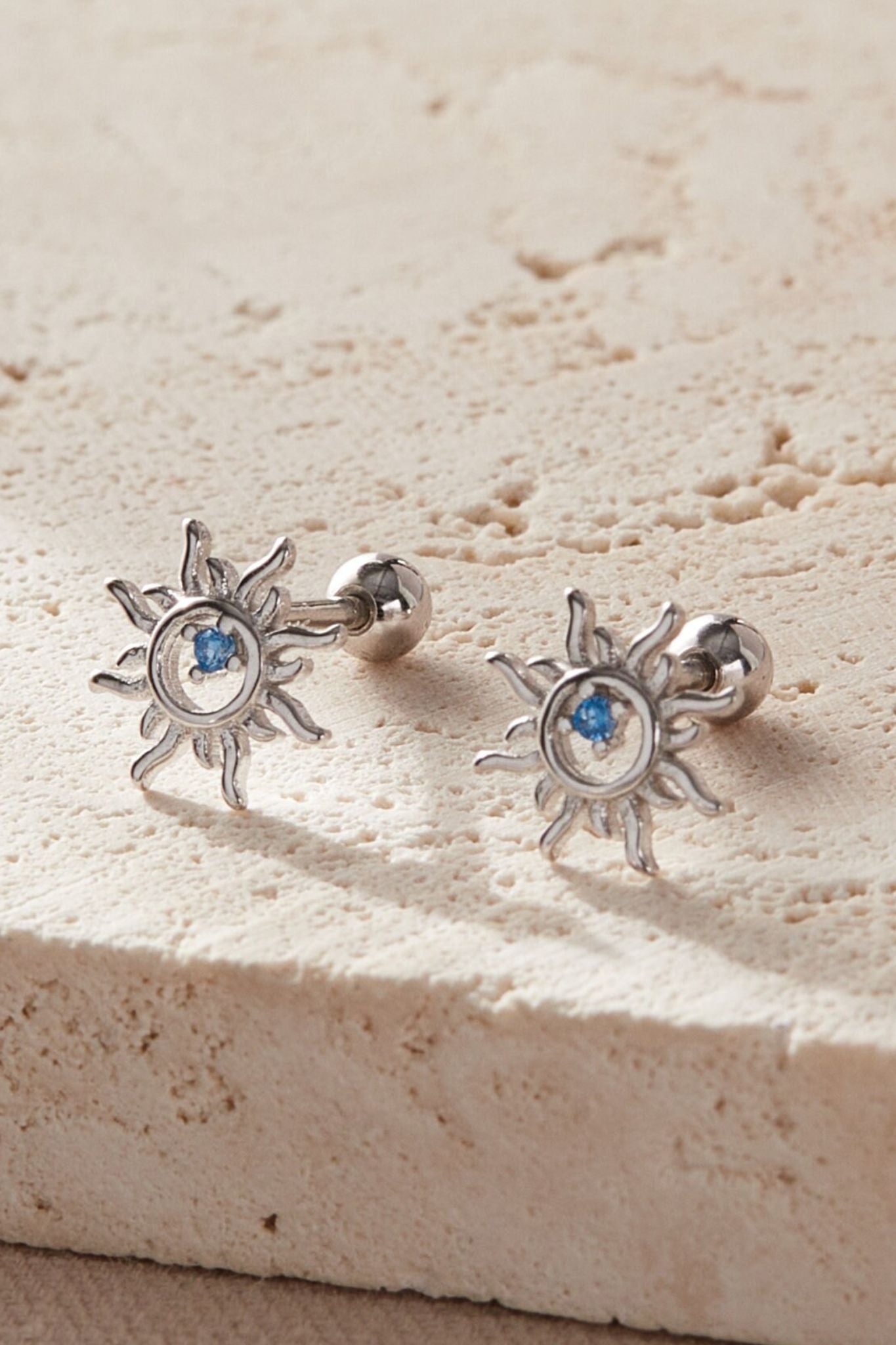 Silver Sun Cartilage Studs Sterling Silver 20G, Image 2 of 2