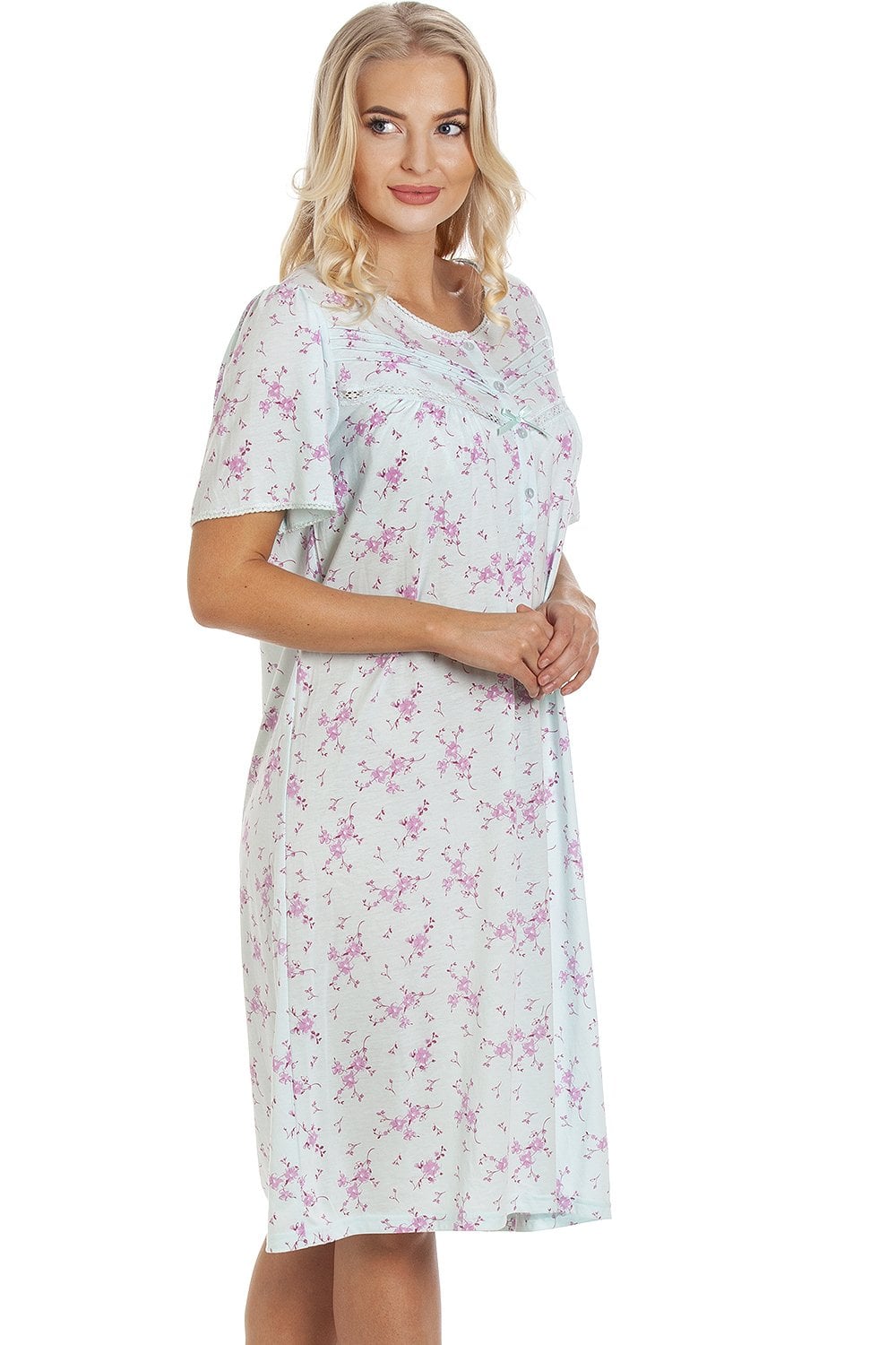 Aqua Short Sleeve Floral Nightdress, Image 4 of 6