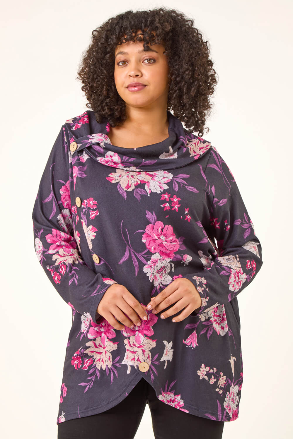PINK Curve Floral Print Cowl Stretch Top, Image 5 of 5