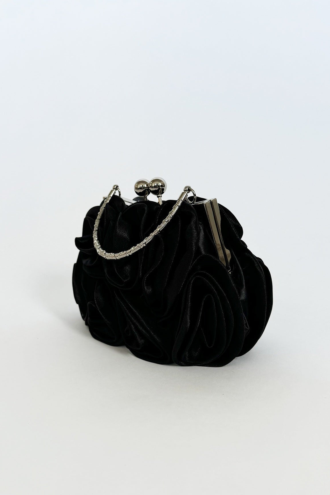 Black 3D Rose Clutch Bag in Black, Image 2 of 3