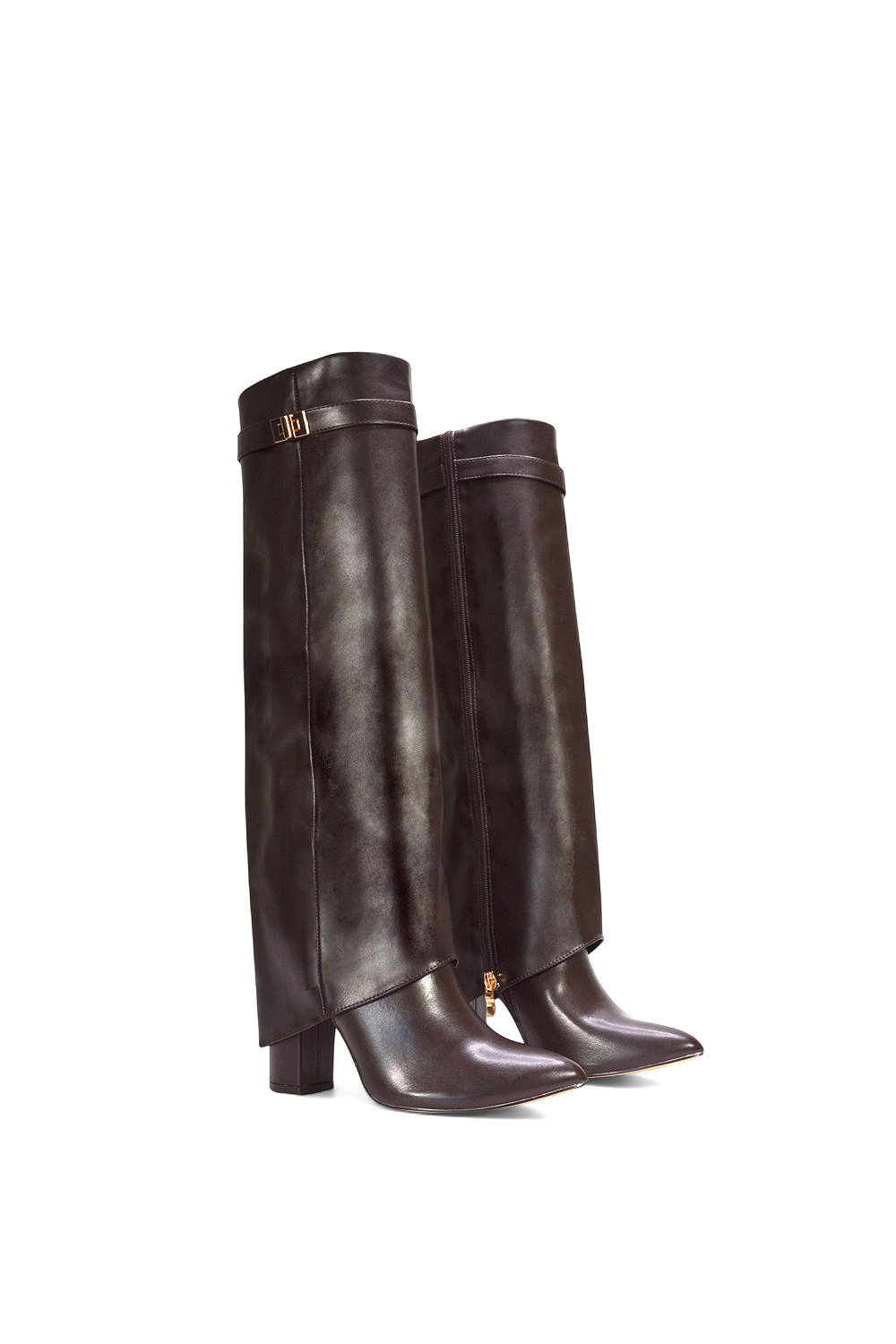 Brown 'Rayna' Block Heel Knee High Foldover Boots With Pointed Toe, Image 3 of 5