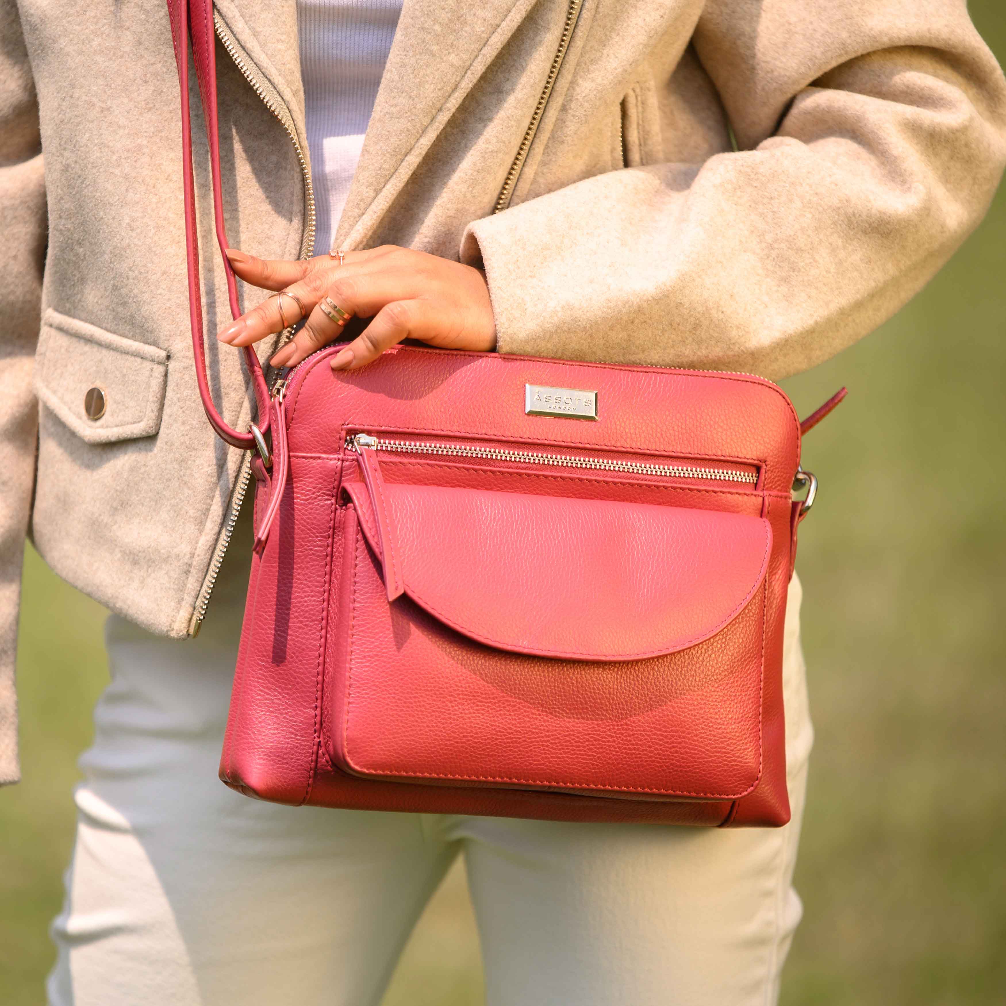Pink 'JEAN' Soft Pebble Grain Real Leather Crossbody Bag, Image 2 of 6