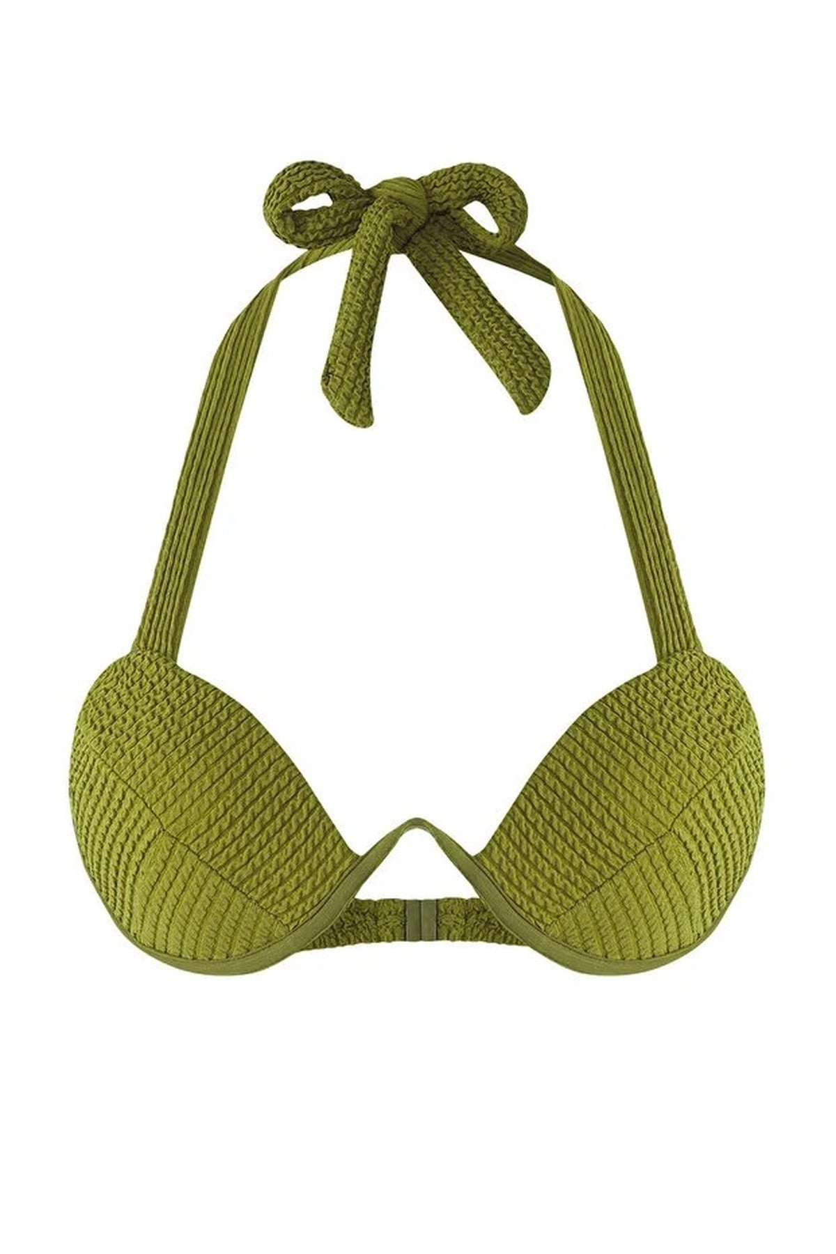 Khaki WOVCOR Khaki Textured V-Wire Balconette Bikini Top, Image 2 of 4