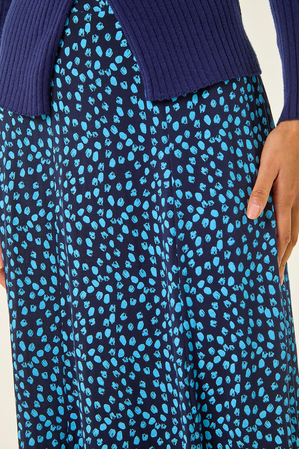Mid Navy Linear Spot Stretch Midi Skirt, Image 6 of 5