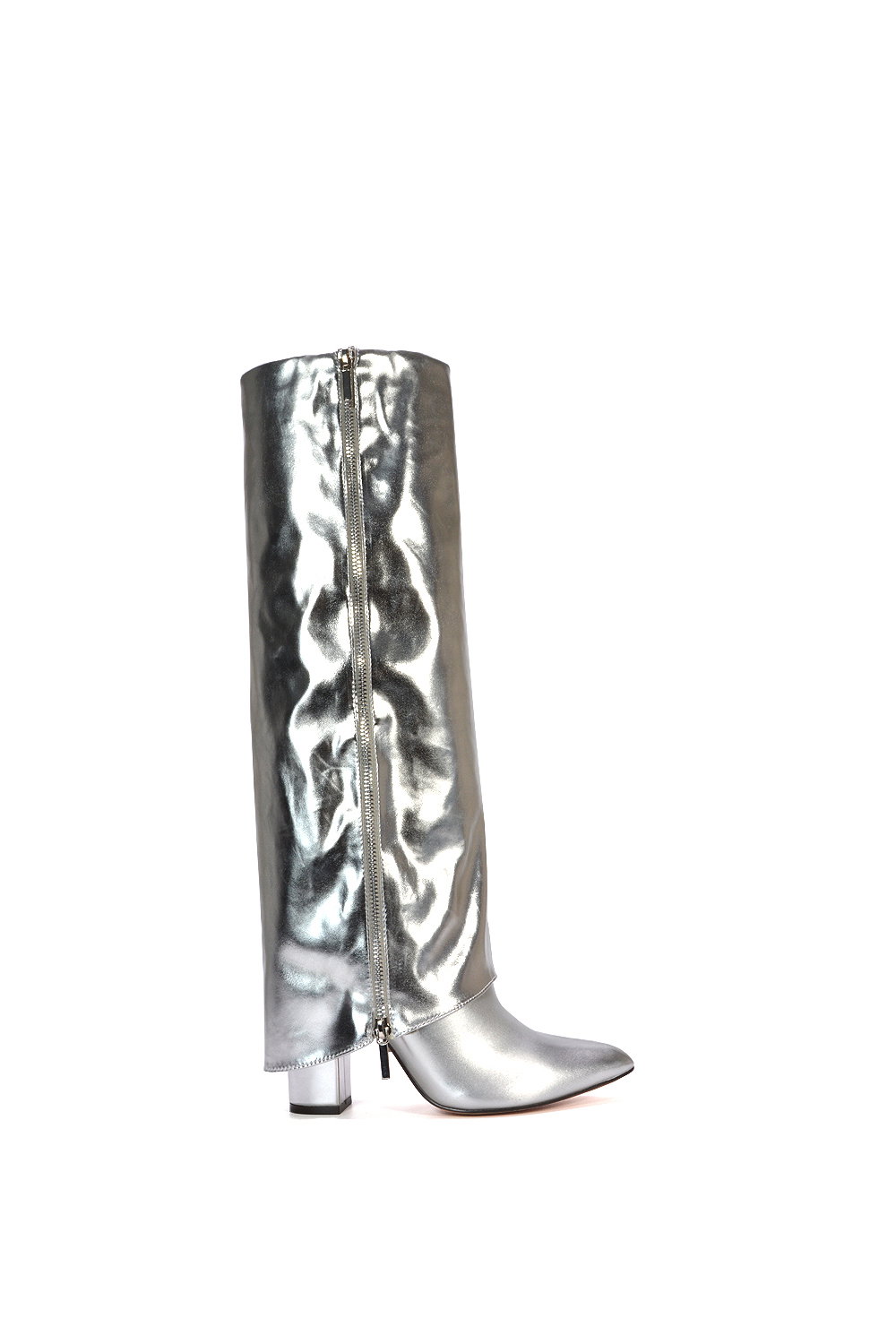 Black 'Allie' Knee High Boots Fold Over Point Toe Deco Zip